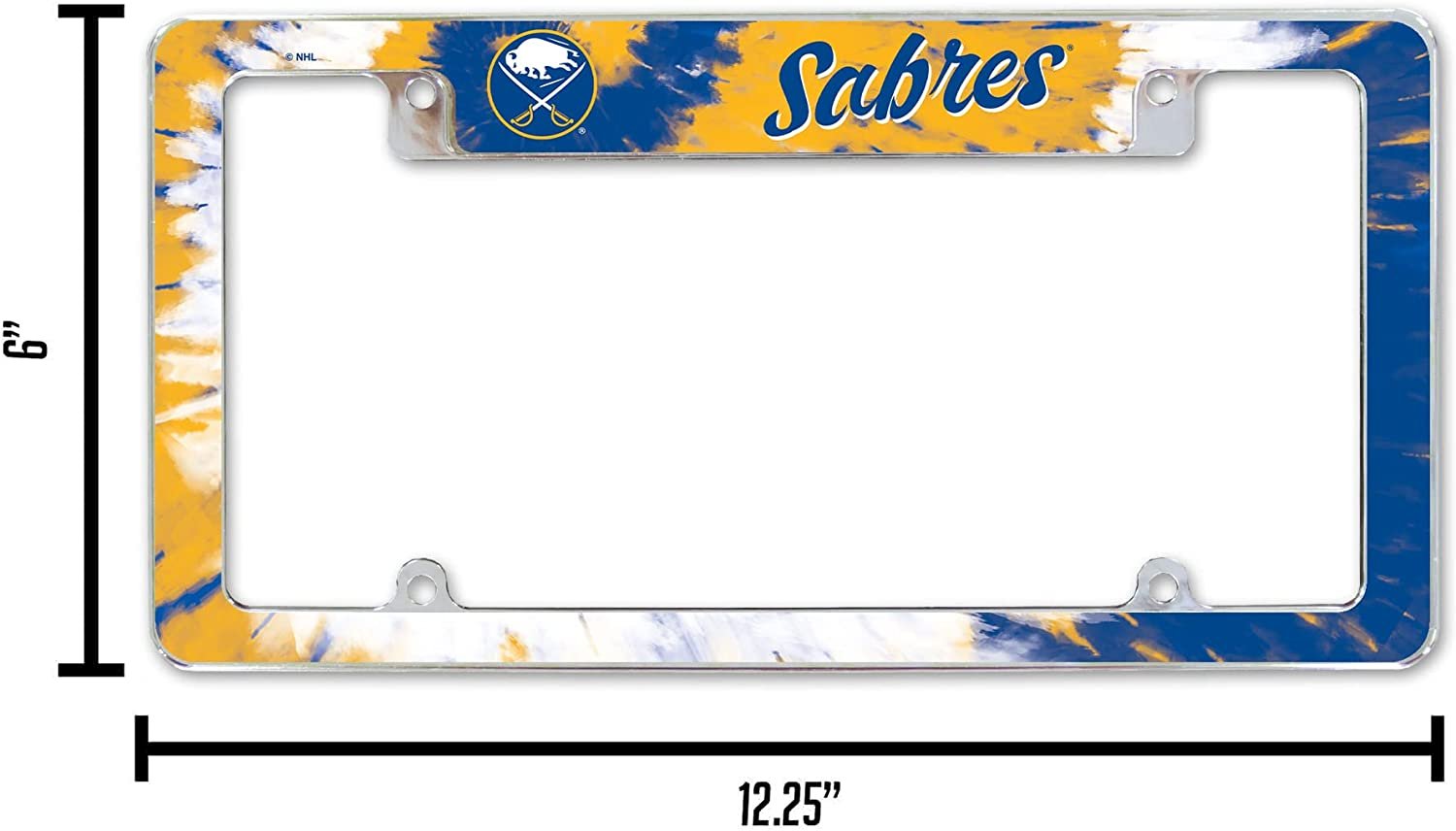 Buffalo Sabres Metal License Plate Frame Chrome Tag Cover Tie Dye Design 6x12 Inch