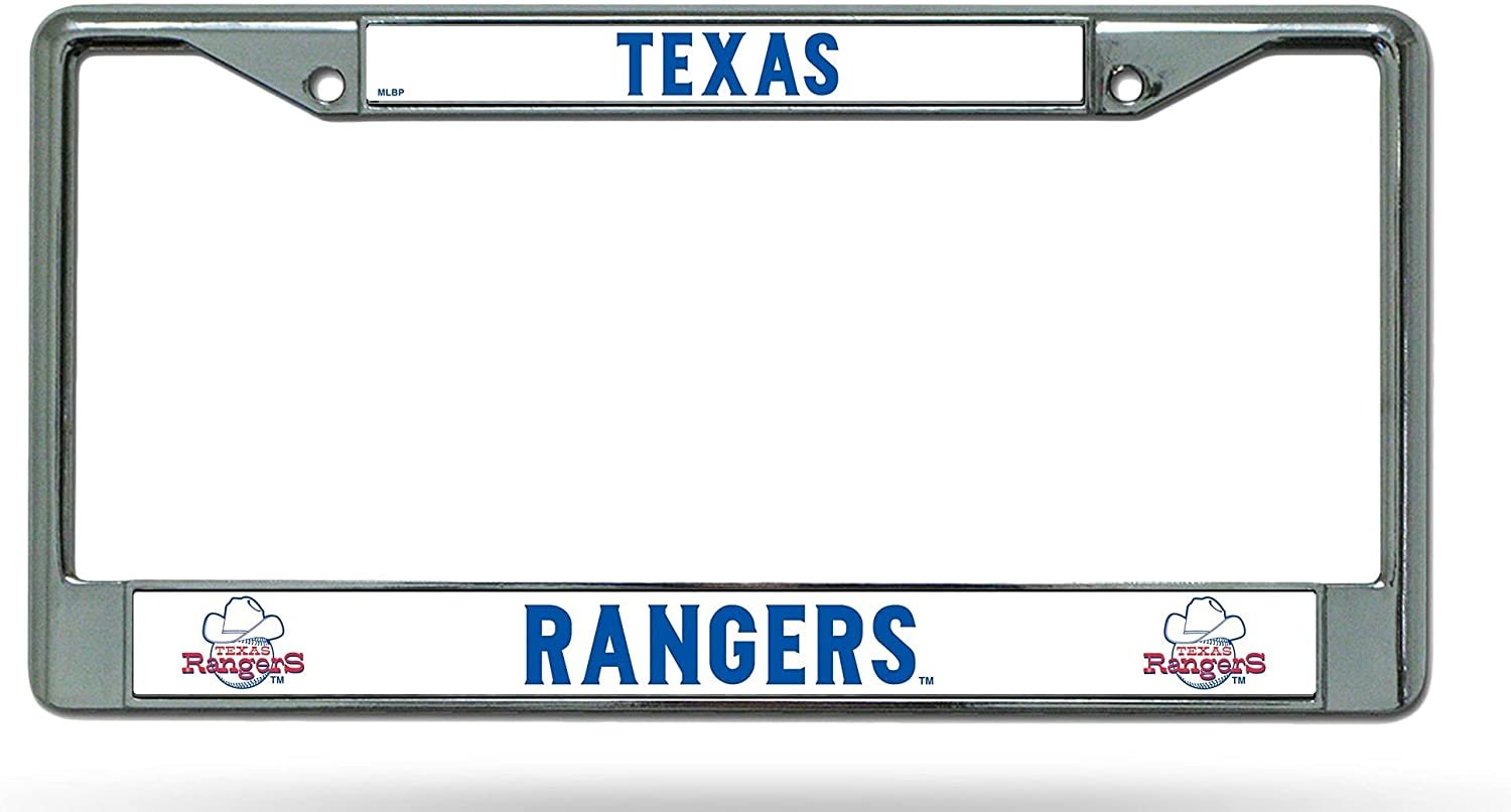 Texas Rangers Cooperstown Retro Logo Metal License Plate Frame Chrome Tag Cover, 12x6 Inch