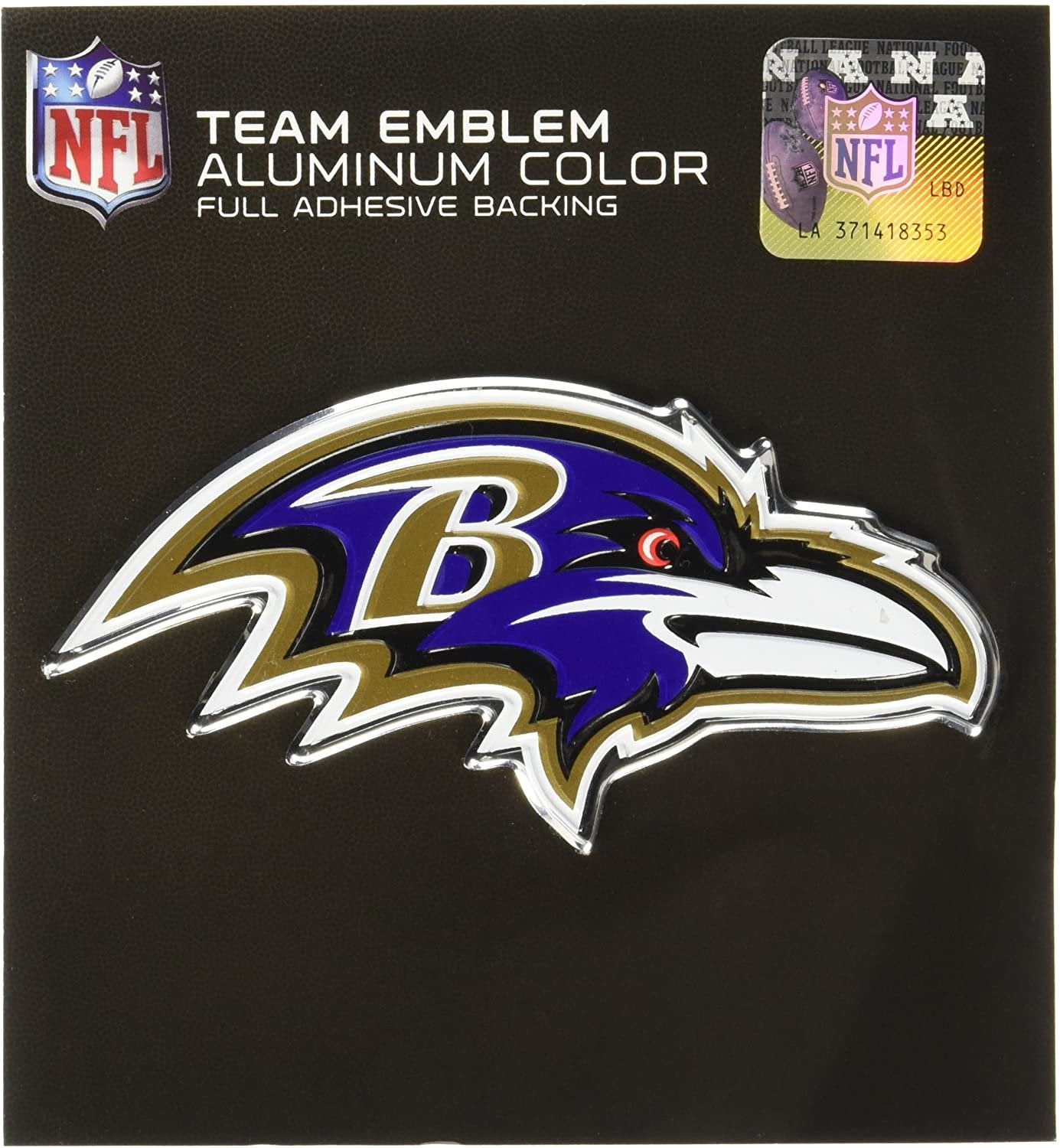 Baltimore Ravens Auto Emblem, Aluminum Metal, Embossed Team Color, Raised Decal Sticker, Full Adhesive Backing
