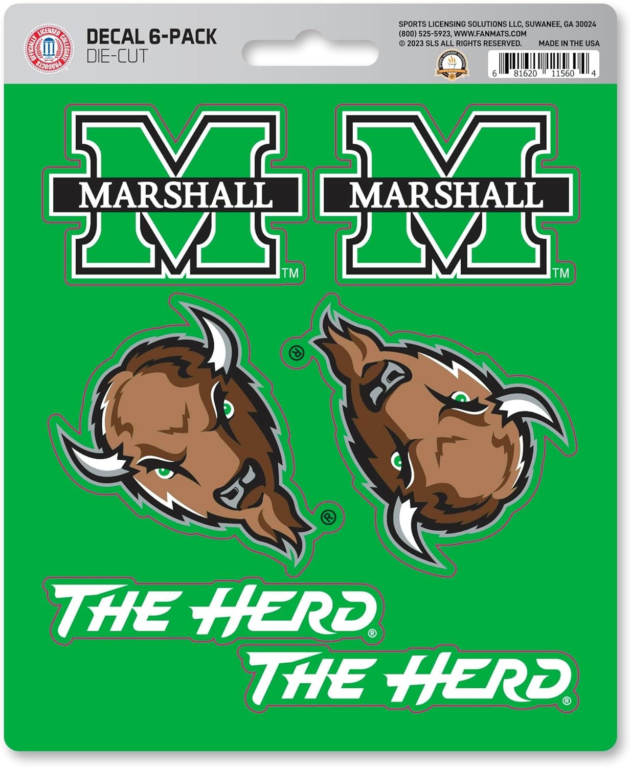 Marshall University Thundering Herd 6-Piece Decal Sticker Set, 5x6 Inch Sheet, Gift for football fans for any hard surfaces around home, automotive, personal items