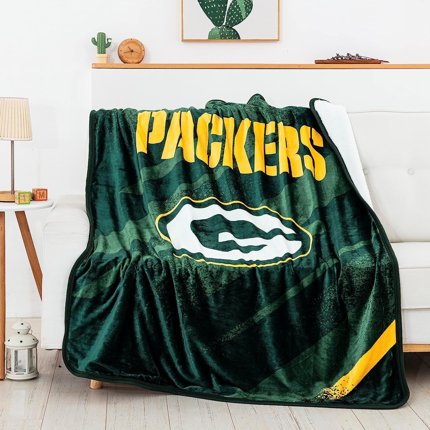 Green Bay Packers Throw Blanket, Sherpa Raschel Polyester, Silk Touch Style, Velocity Design, 50x60 Inch