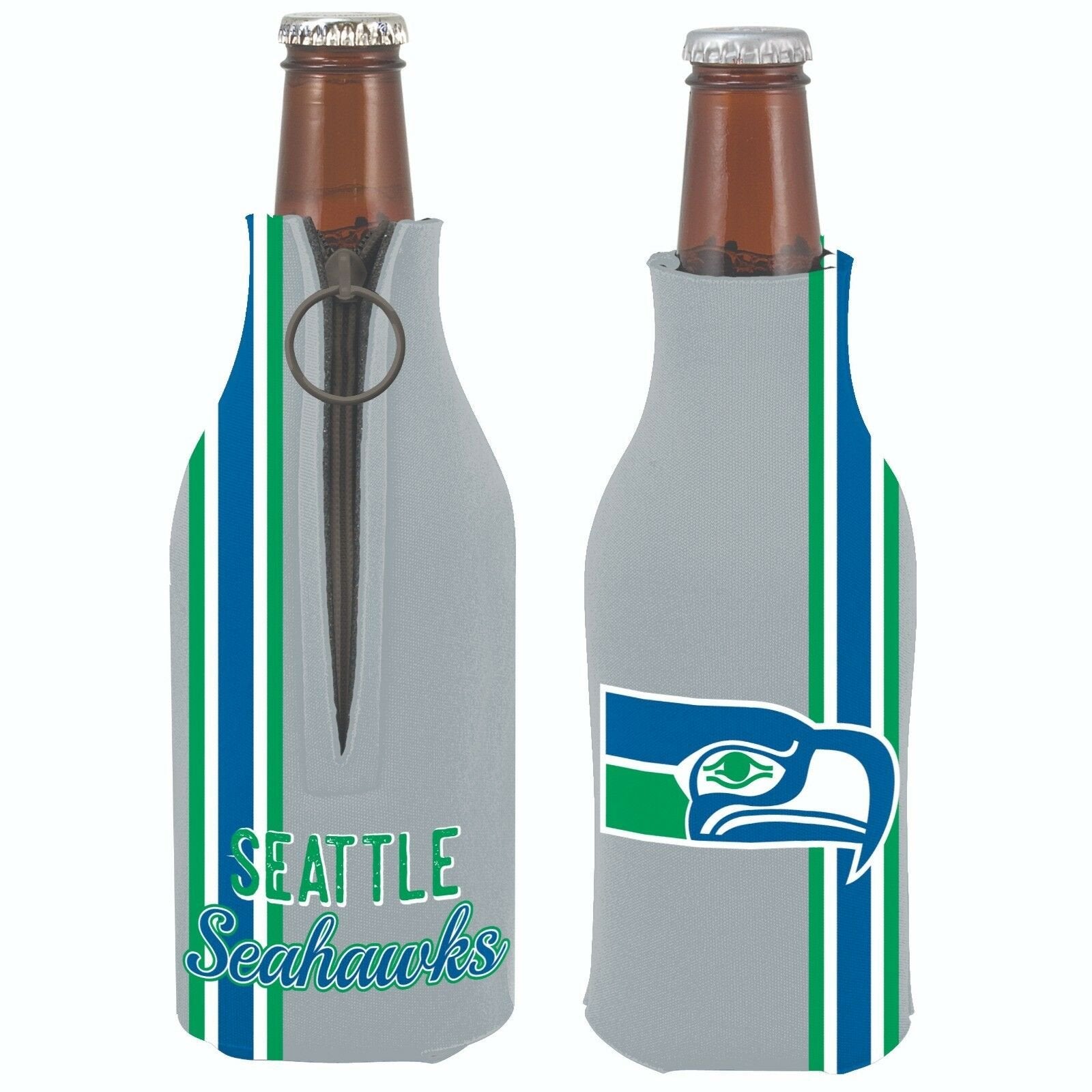 Seattle Seahawks 2-PACK Zipper BOTTLE Retro THROWBACK Koozie Neoprene Football