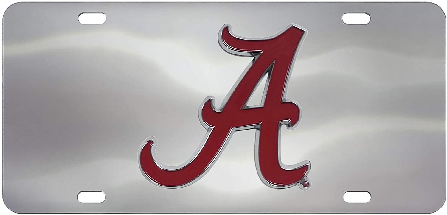 University of Alabama Crimson Tide License Plate Tag, Premium Stainless Steel Diecast, Chrome, Raised Solid Metal Color Emblem, 6x12 Inch