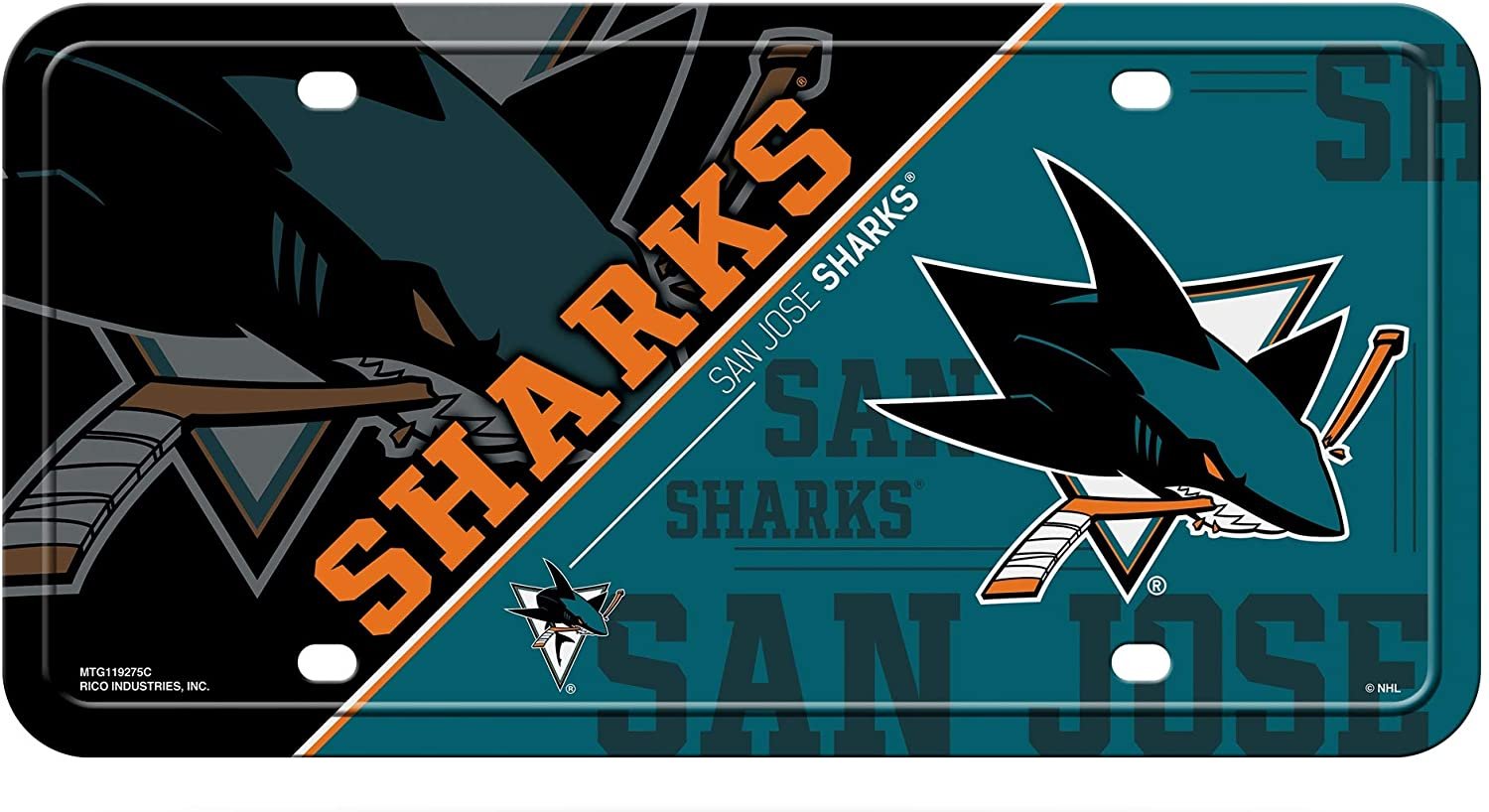 San Jose Sharks Metal Auto Tag License Plate, Split Design, 6x12 Inch