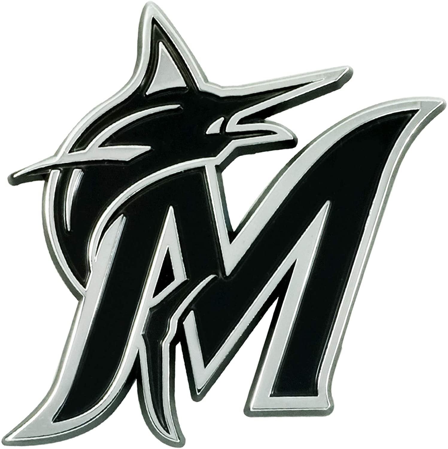 Miami Marlins Premium Solid Metal Raised Auto Emblem, Shape Cut, Adhesive Backing