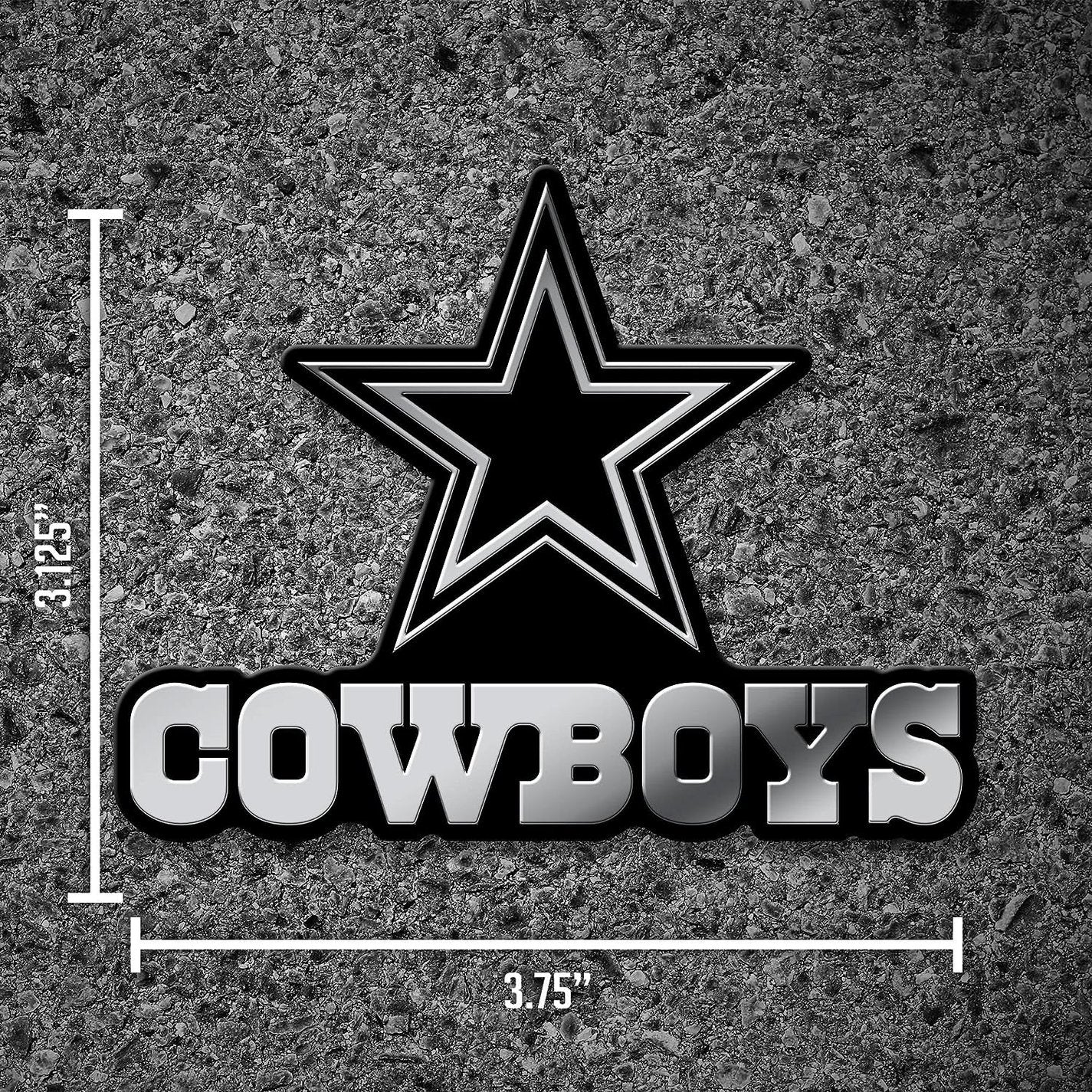 Dallas Cowboys Auto Emblem, Silver Chrome Color, Raised Molded Plastic, 3.5 Inch, Adhesive Tape Backing
