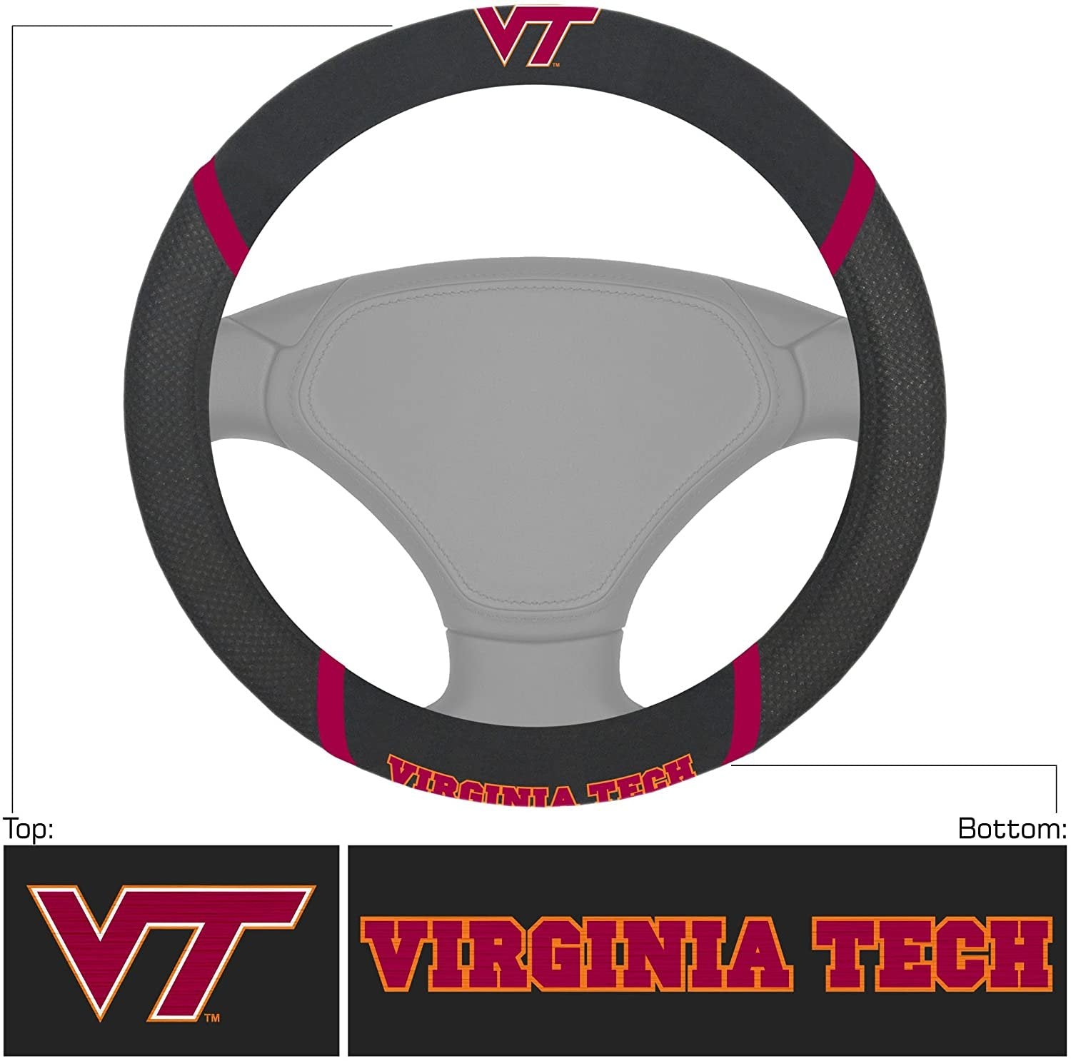 Virginia Tech Hokies Steering Wheel Cover Premium Embroidered Black 15 Inch