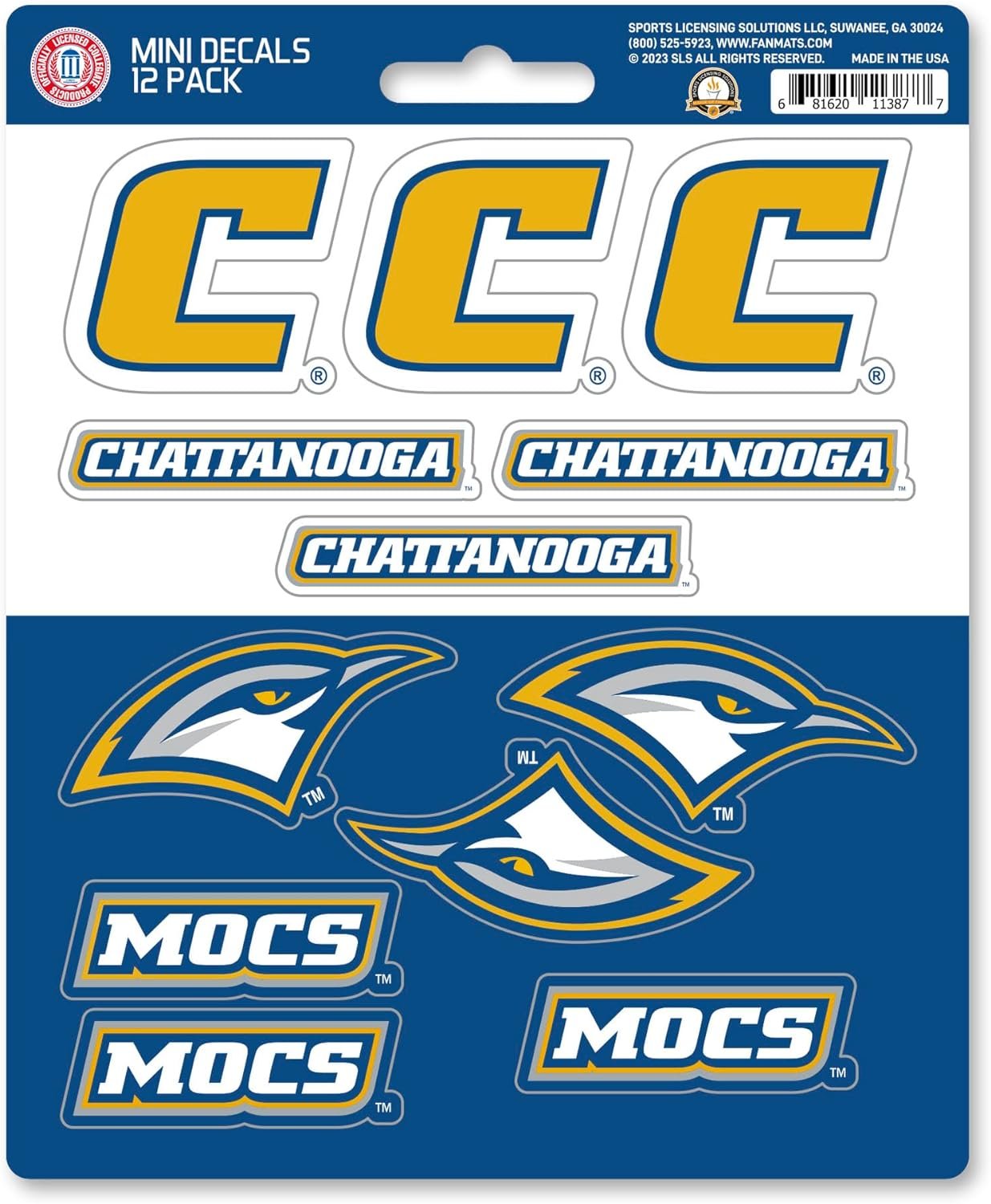 University Tennessee Chattanooga Mocs 12-Piece Mini Decal Sticker Set, 5x6 Inch Sheet, Gift for football fans for any hard surfaces around home, automotive, personal items