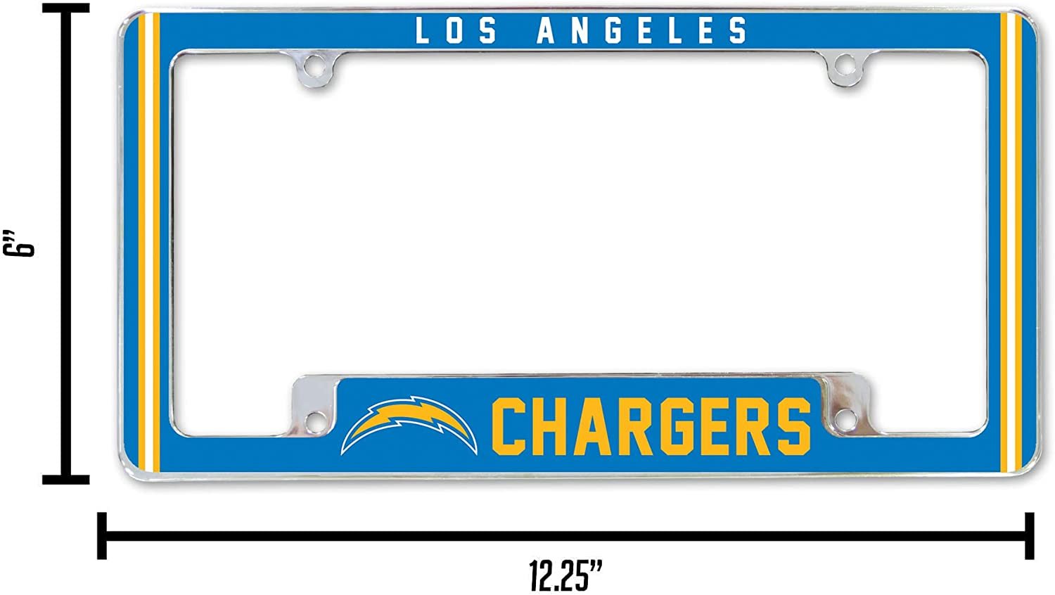 Los Angeles Chargers Metal License Plate Frame Chrome Tag Cover Alternate Design 6x12 Inch