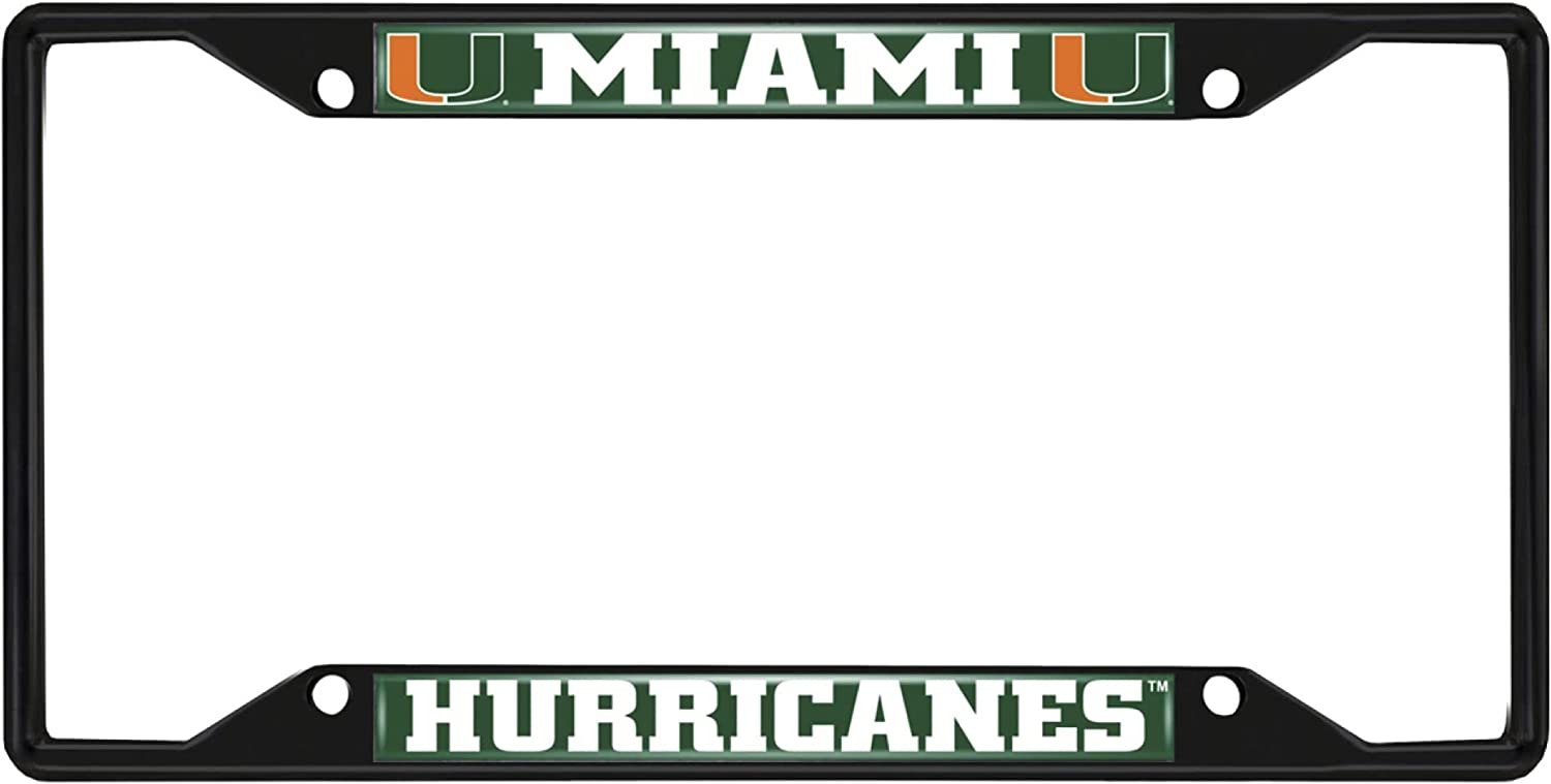 University of Miami Hurricanes Black Metal License Plate Frame Chrome Tag Cover 6x12 Inch
