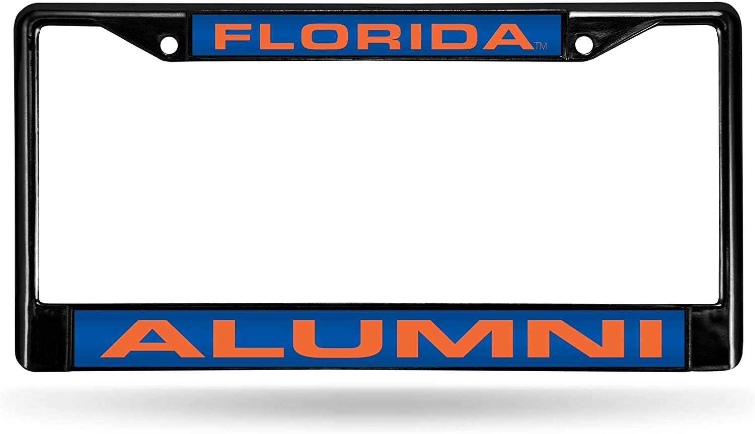 University of Florida Gators Black Metal License Plate Frame Tag Cover, Laser Acrylic Mirrored Inserts, 12x6 Inch