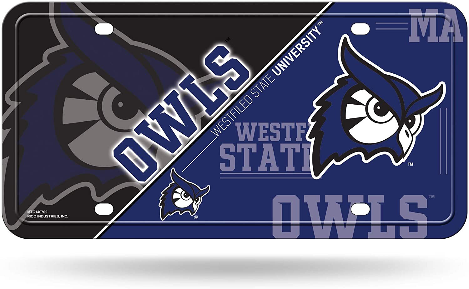 Westfield State University Owls Metal Auto Tag License Plate, Split Design, 6x12 Inch