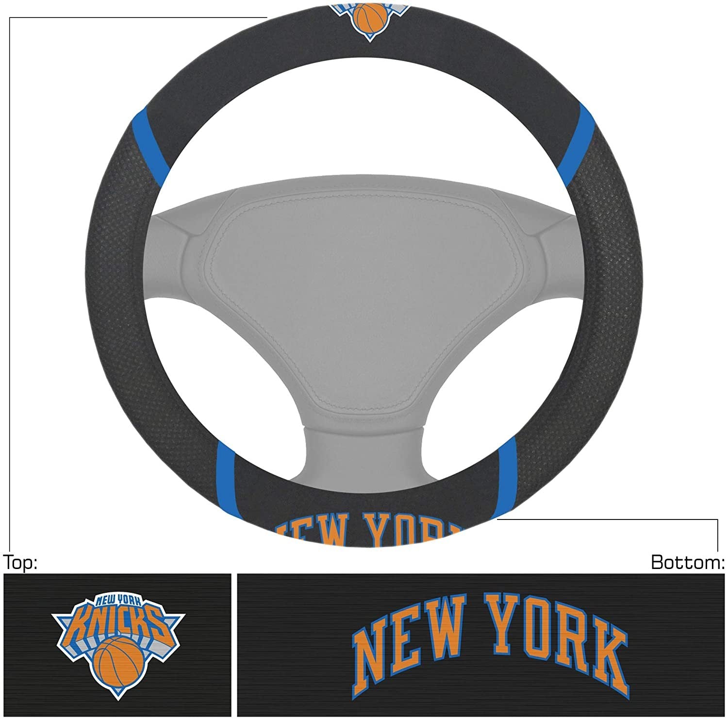 New York Knicks Steering Wheel Cover Premium Embroidered Black 15 Inch