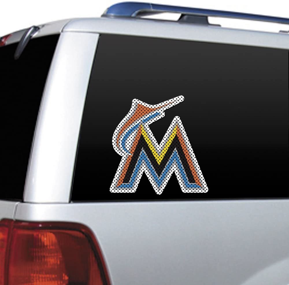 Miami Marlins 12 Inch Preforated Window Film Decal Sticker, One-Way Vision, Adhesive Backing