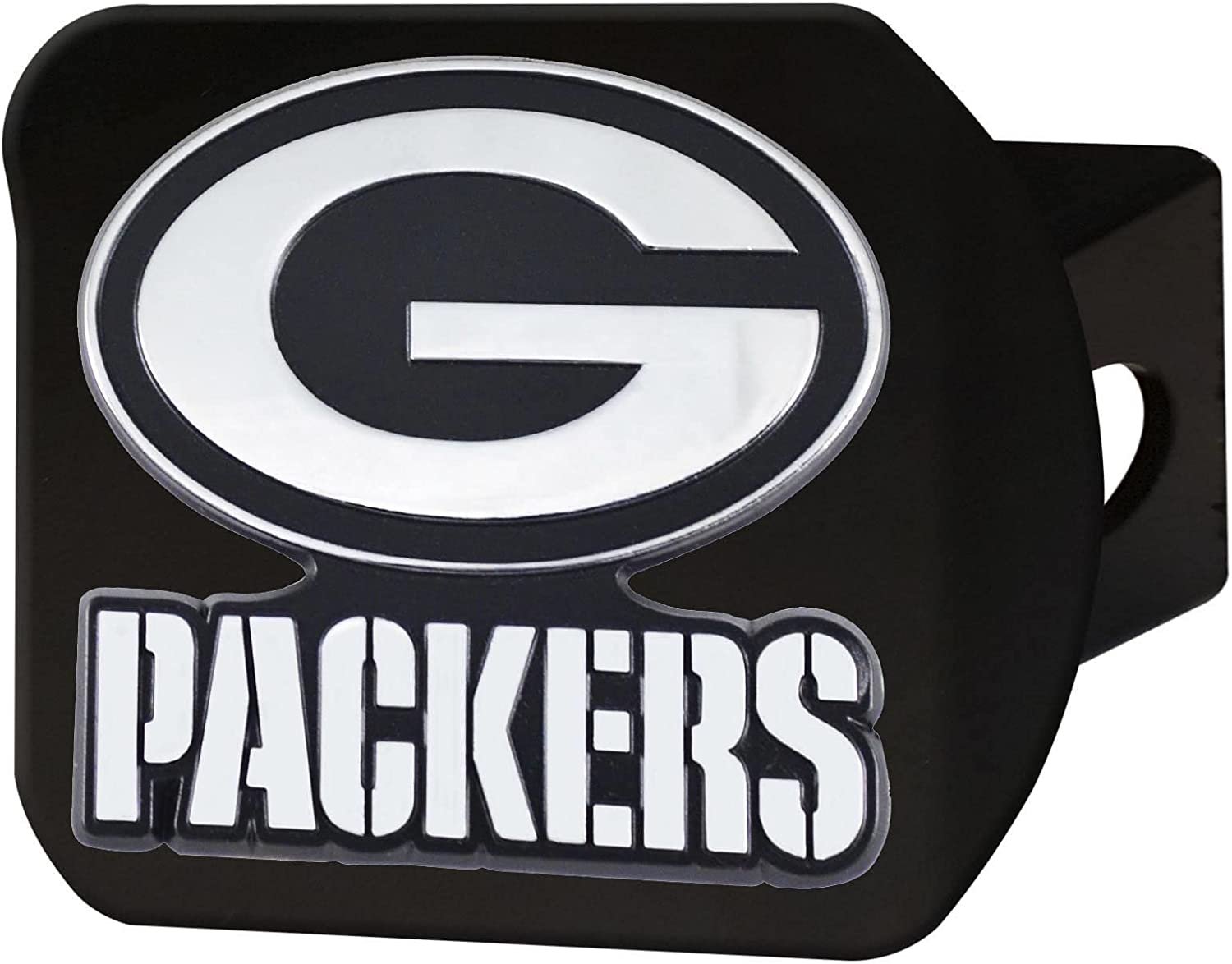 NFL Green Bay Packers Metal Hitch Cover, Black, 2" Square Type III Hitch Cover