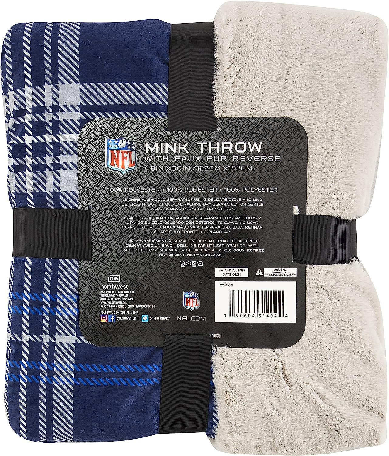 Dallas Cowboys Throw Blanket, Micro Mink Plush Fleece with Faux Fur Reverse, 48x60 Inch