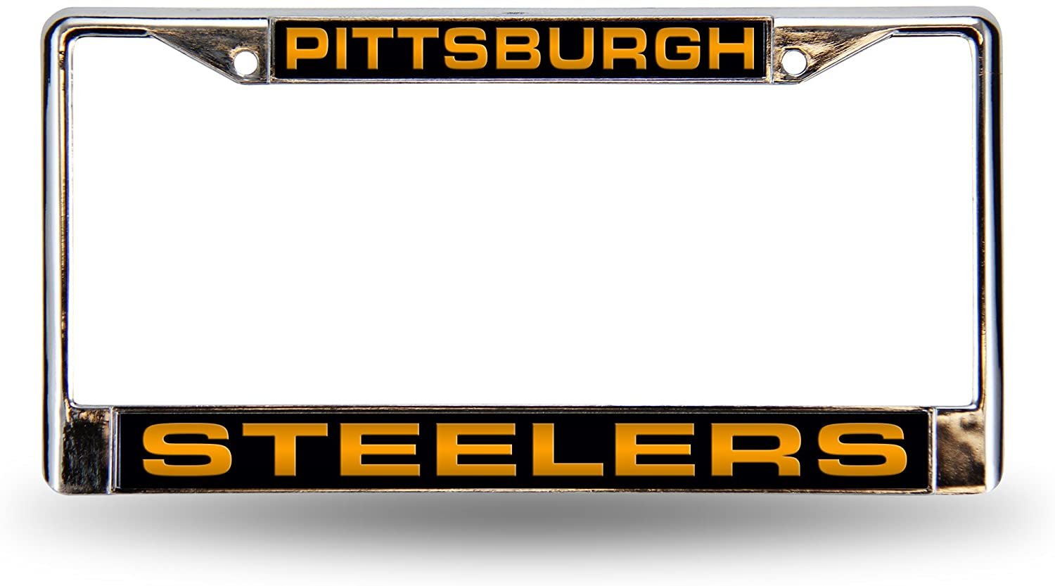 Pittsburgh Steelers Chrome Metal License Plate Frame Tag Cover, Laser Acrylic Mirrored Inserts, 12x6 Inch