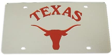 University of Texas Longhorns Premium Laser Cut Tag License Plate, Wordmark, Mirrored Acrylic Inlaid, 6x12 Inch