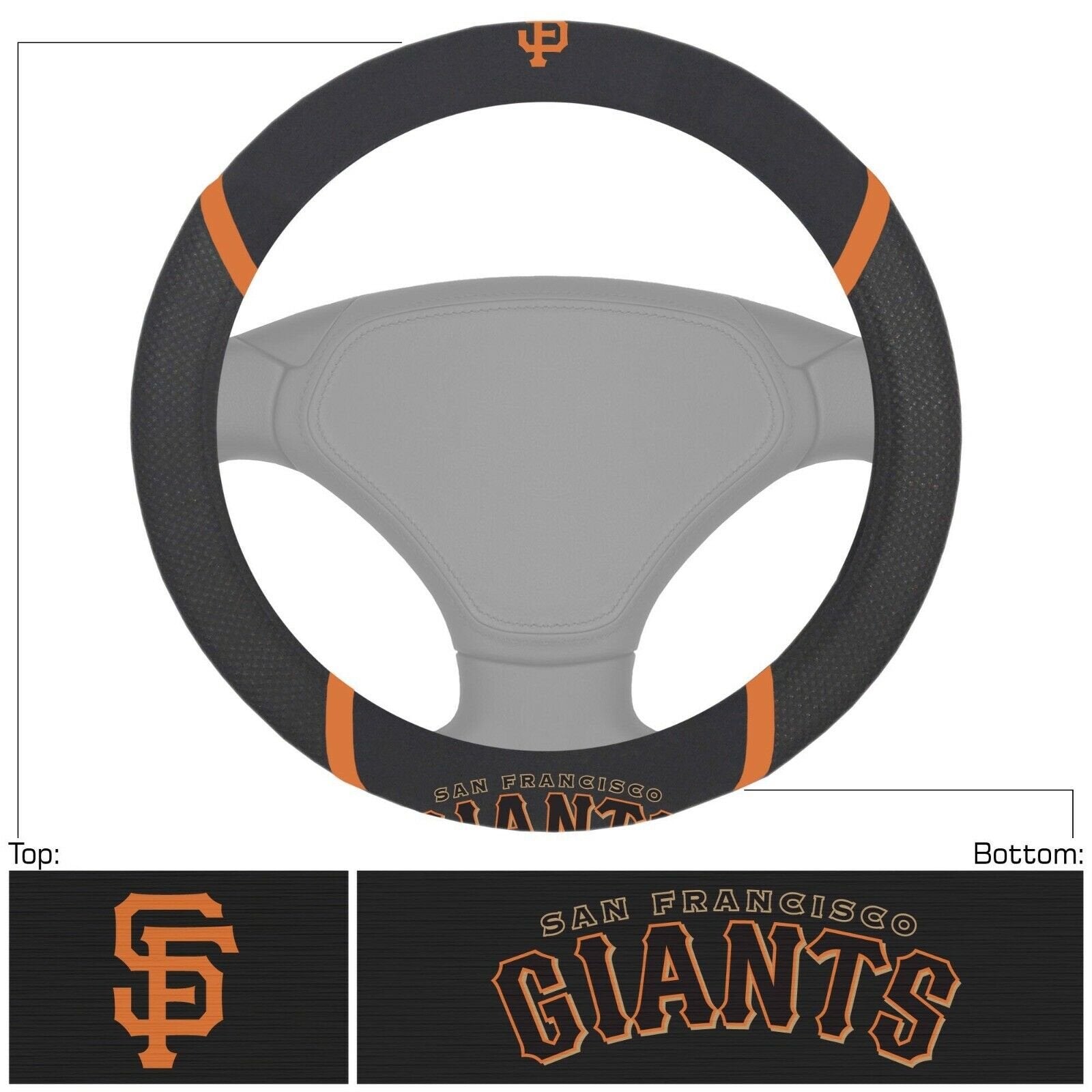 San Francisco Giants Steering Wheel Cover Premium Embroidered Black 15 Inch