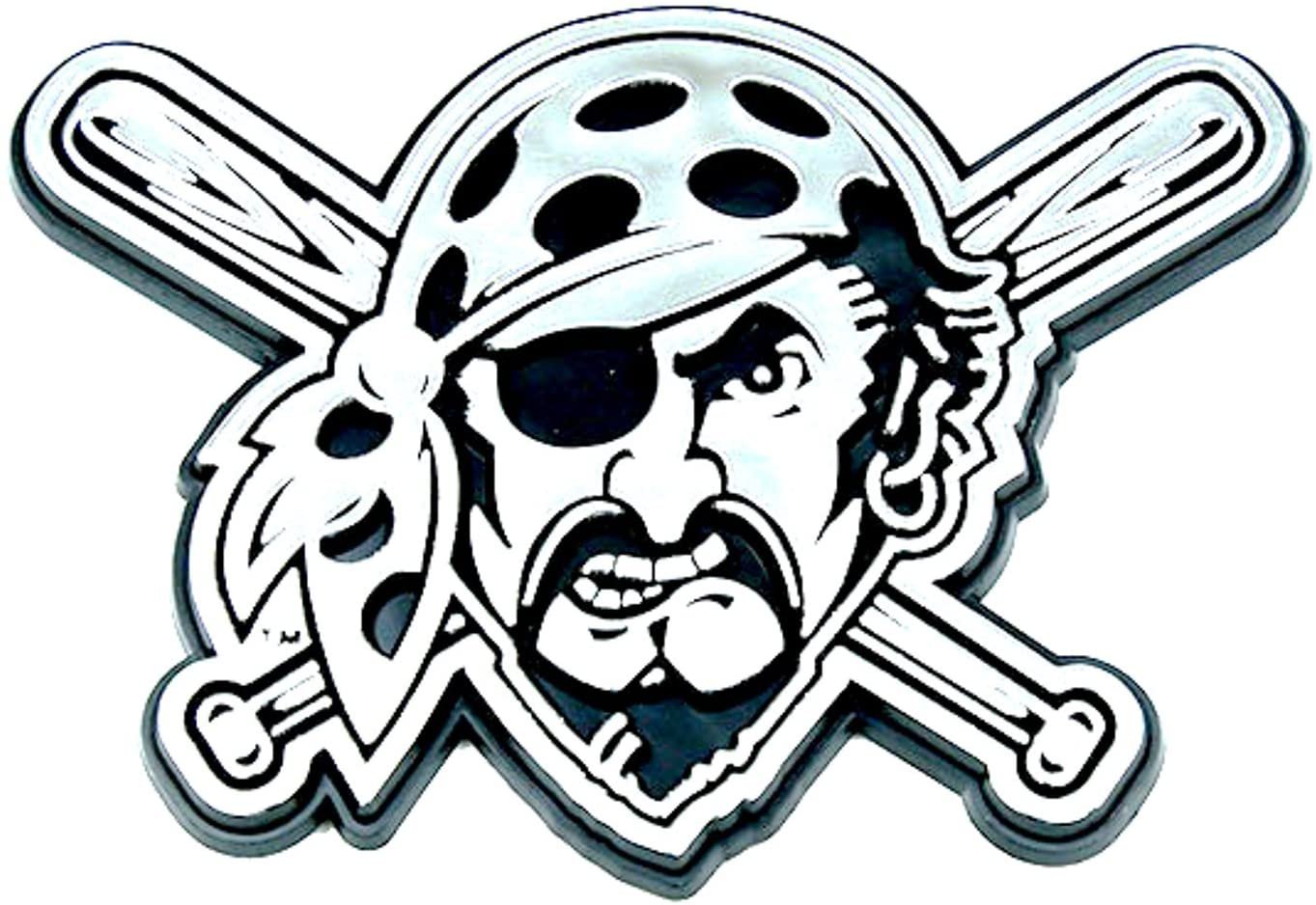 Pittsburgh Pirates Jolly Roger Auto Emblem, Plastic Molded, Silver Chrome Color, Raised 3D Effect, Adhesive Backing