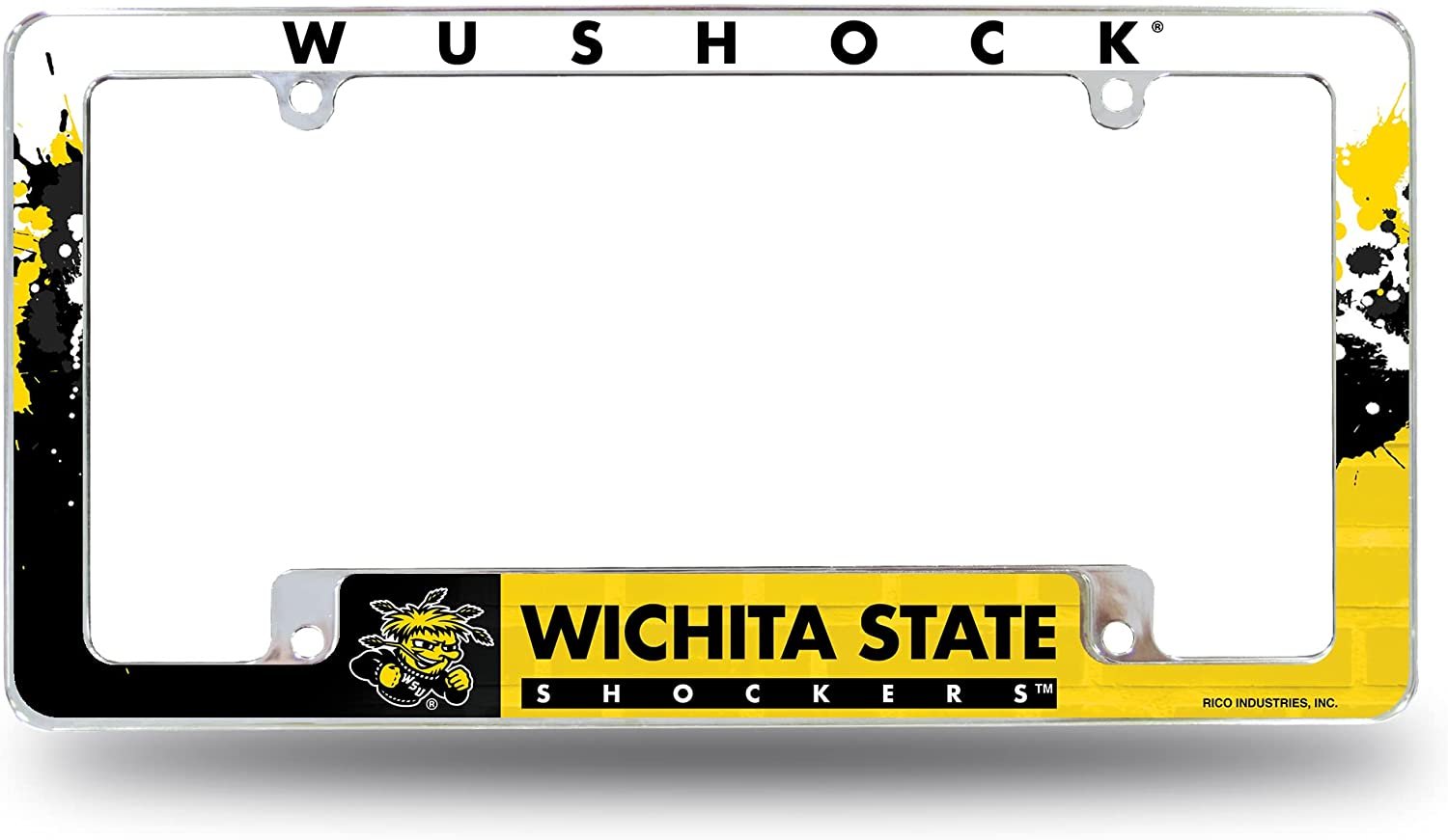 Wichita State University Shockers Metal License Plate Frame Tag Cover All Over Design 12x6 Inch