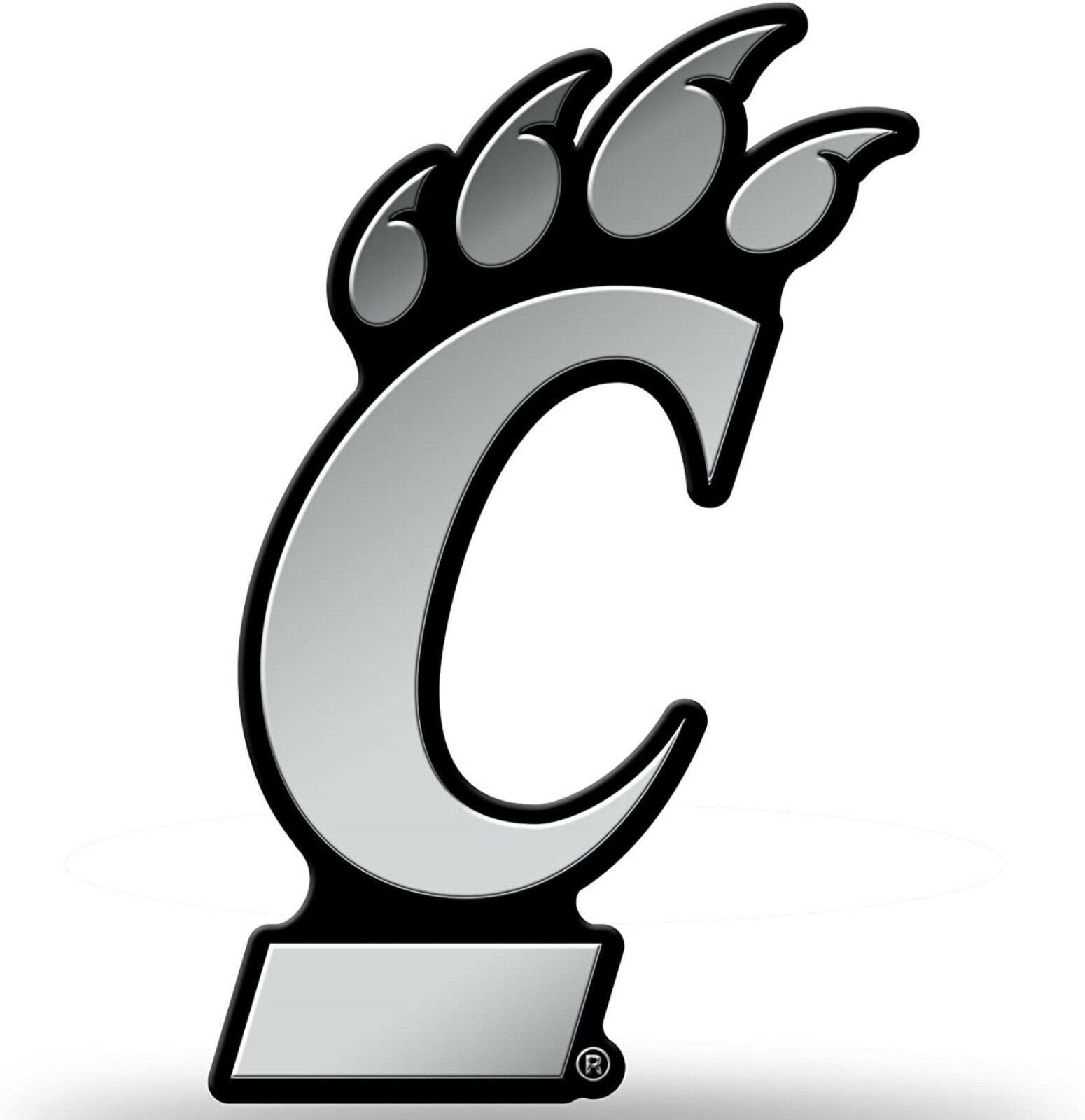 University of Cincinnati Bearcats Auto Emblem, Silver Chrome Color, Raised Molded Plastic, 3.5 Inch, Adhesive Tape Backing