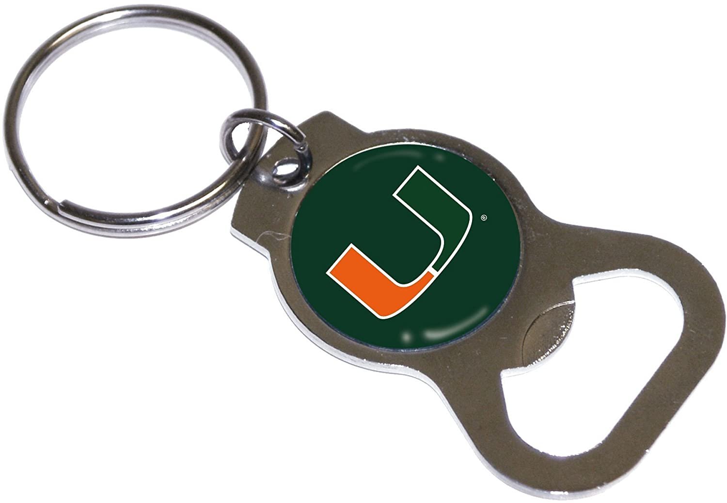 University of Miami Hurricanes Premium Solid Metal Bottle Opener Keychain, Silver Key Ring, Team Logo