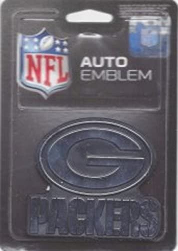 Green Bay Packers Auto Emblem, Silver Chrome Color, Raised Molded Plastic, 3.5 Inch, Adhesive Tape Backing