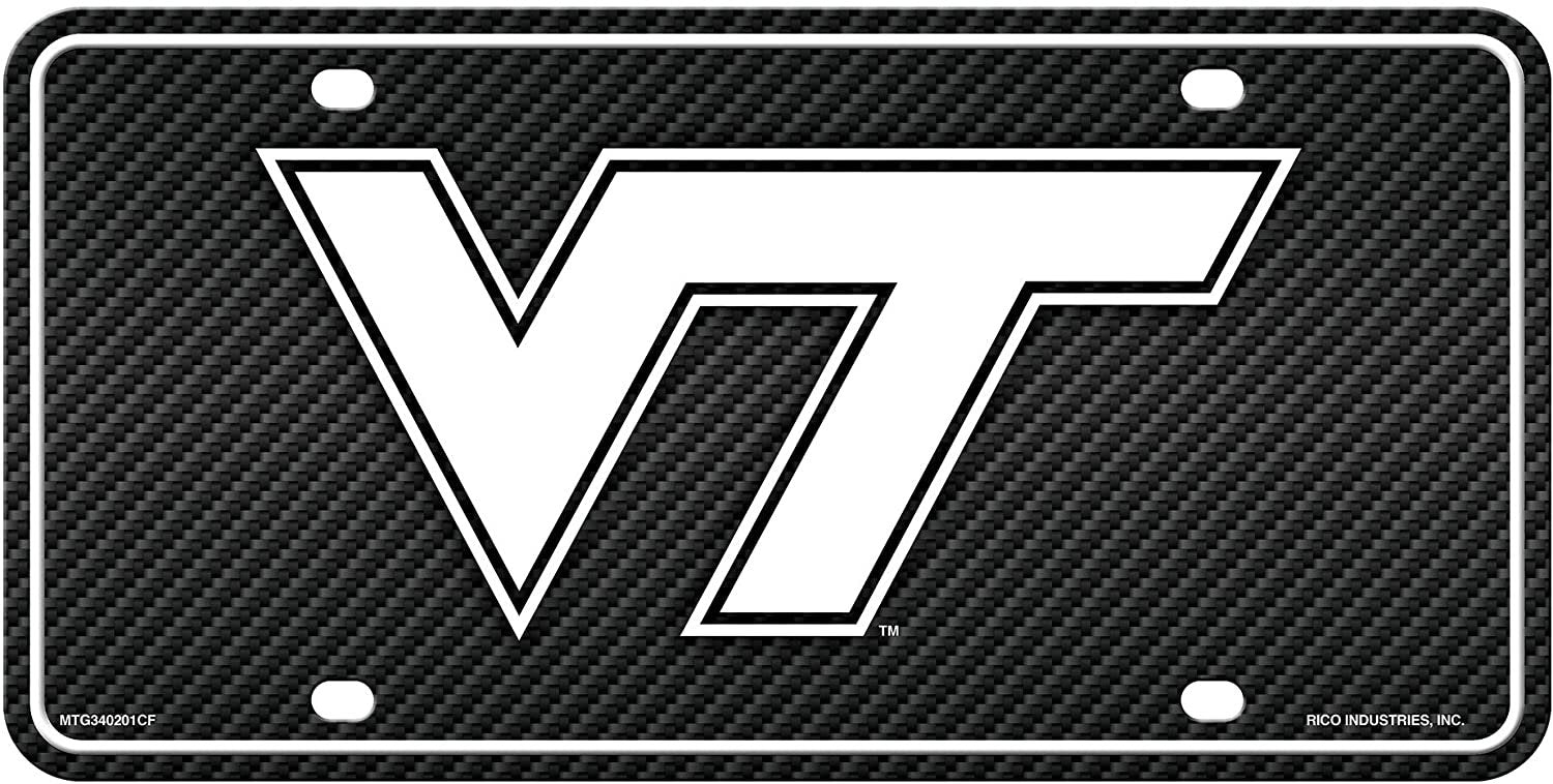 Virginia Tech University Hokies Metal Auto Tag License Plate, Carbon Fiber Design, 6x12 Inch