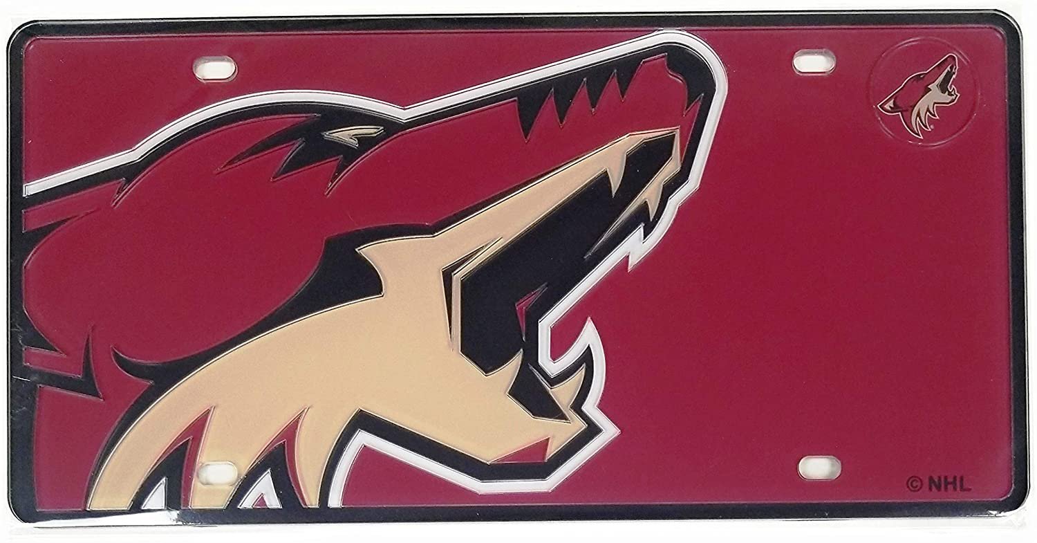 Arizona Coyotes Premium Laser Cut Tag License Plate, Mega Logo Design, Mirrored Acrylic Inlaid, 6x12 Inch