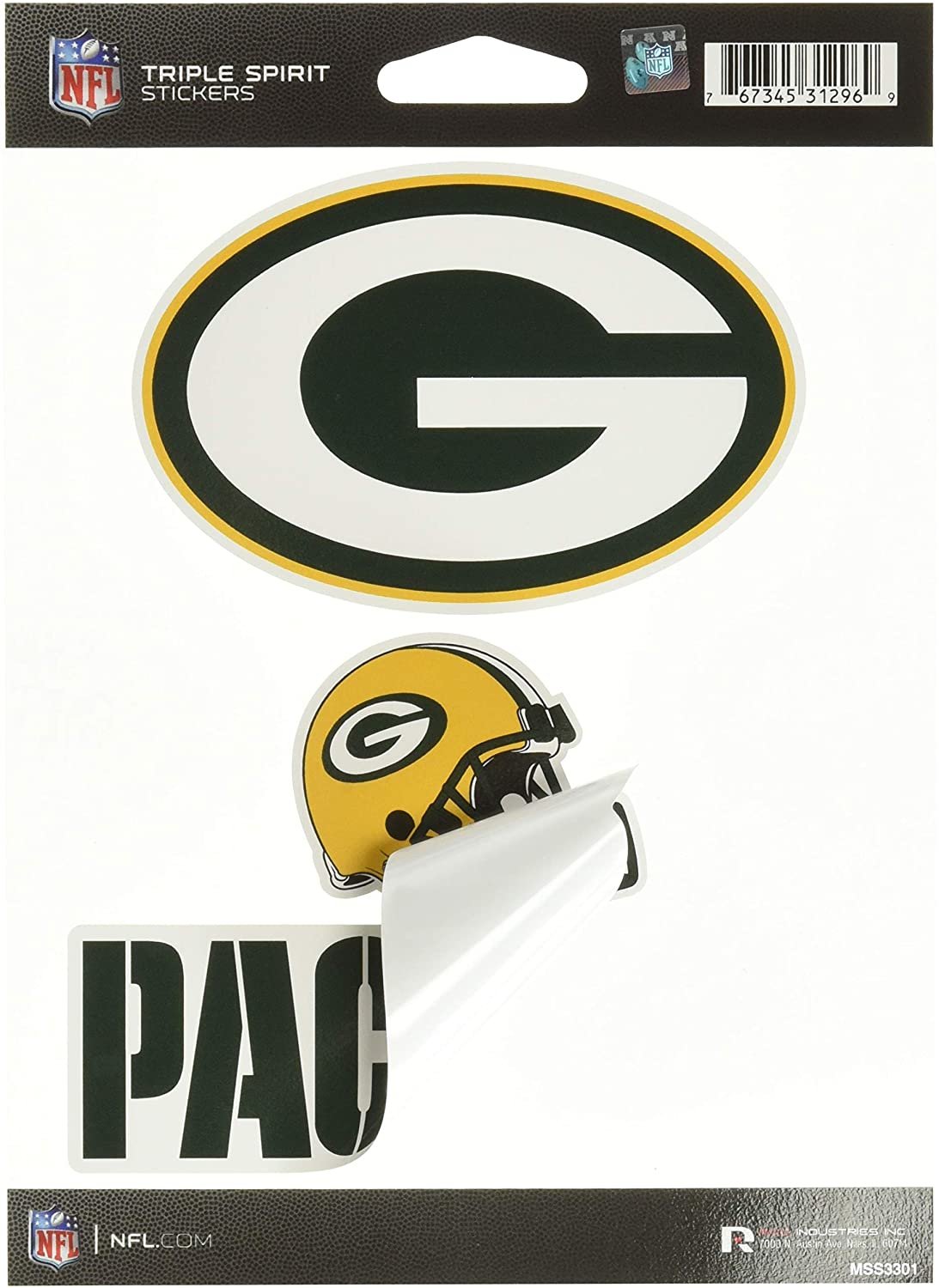 NFL Rico Industries Die Cut 3-Piece Triple Spirit Sticker Sheet, Green Bay Packers