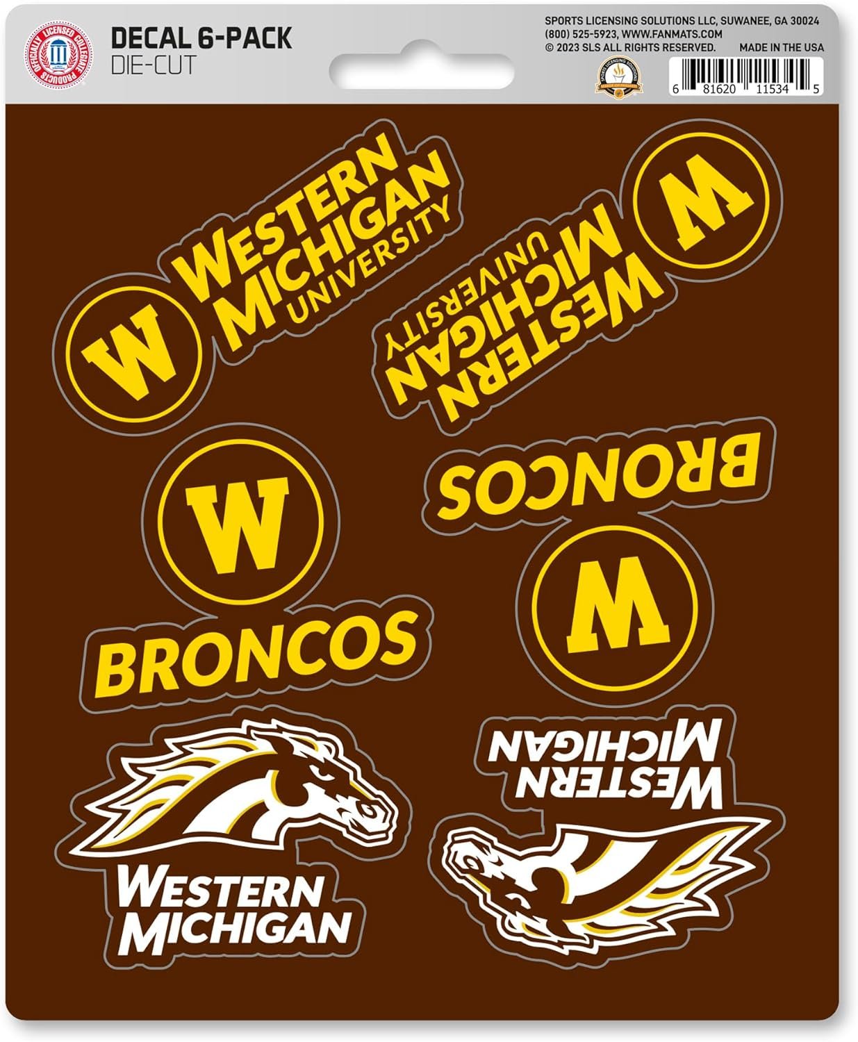 Western Michigan University Broncos 6-Piece Decal Sticker Set, 5x6 Inch Sheet, Gift for football fans for any hard surfaces around home, automotive, personal items