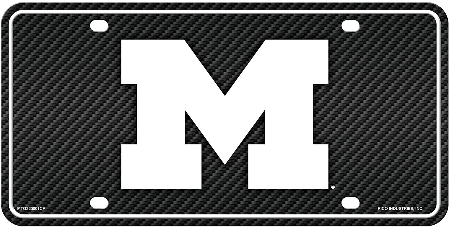 University of Michigan Wolverines Metal Auto Tag License Plate, Carbon Fiber Design, 6x12 Inch