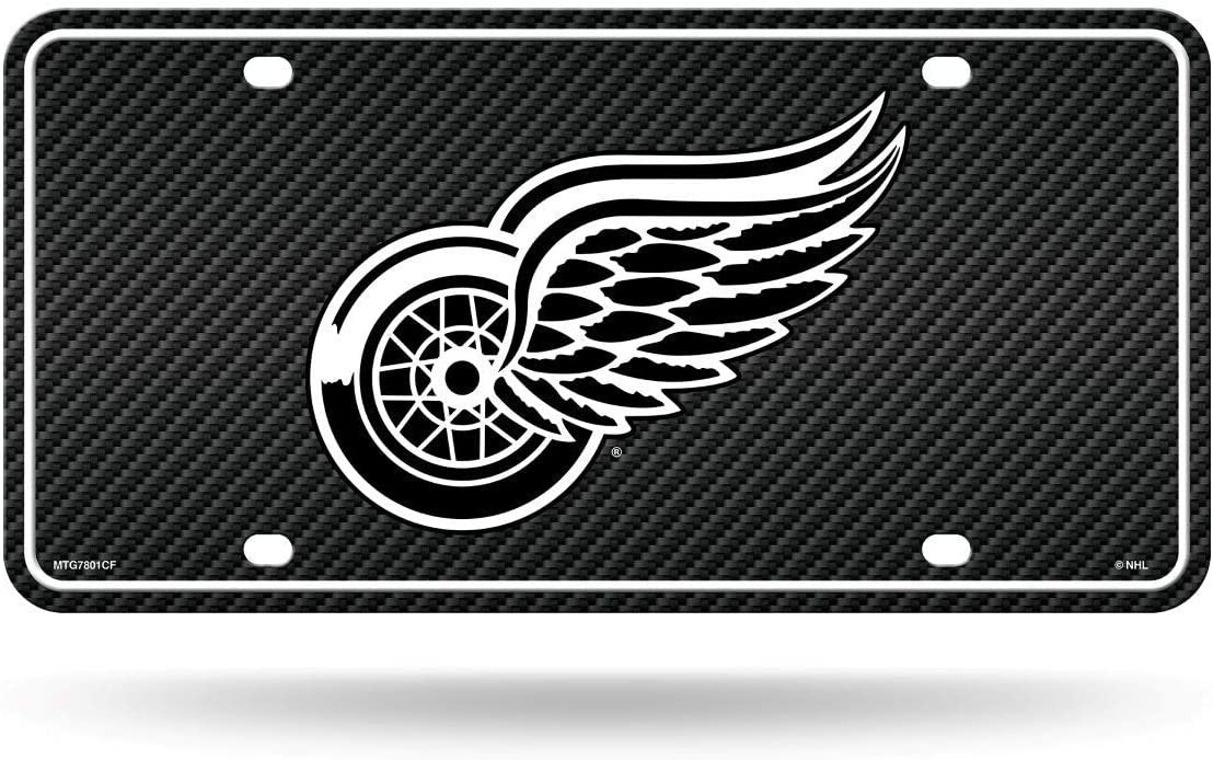 Detroit Red Wings Metal Auto Tag License Plate, Carbon Fiber Design, 6x12 Inch