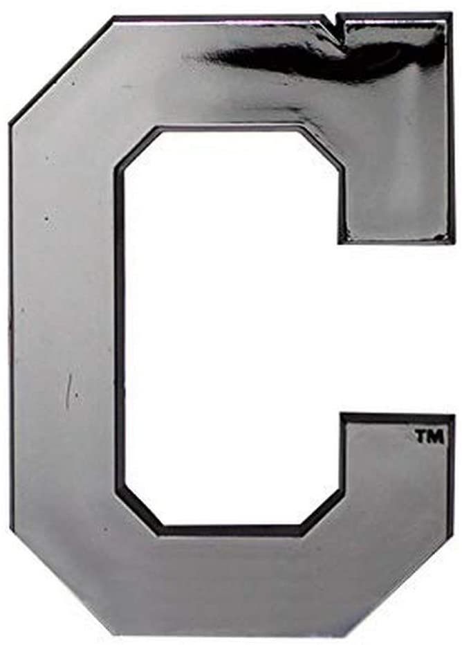 Cleveland Indians Guardians Auto Emblem, Silver Chrome Color, Raised Molded Shape Cut Plastic, Adhesive Tape Backing