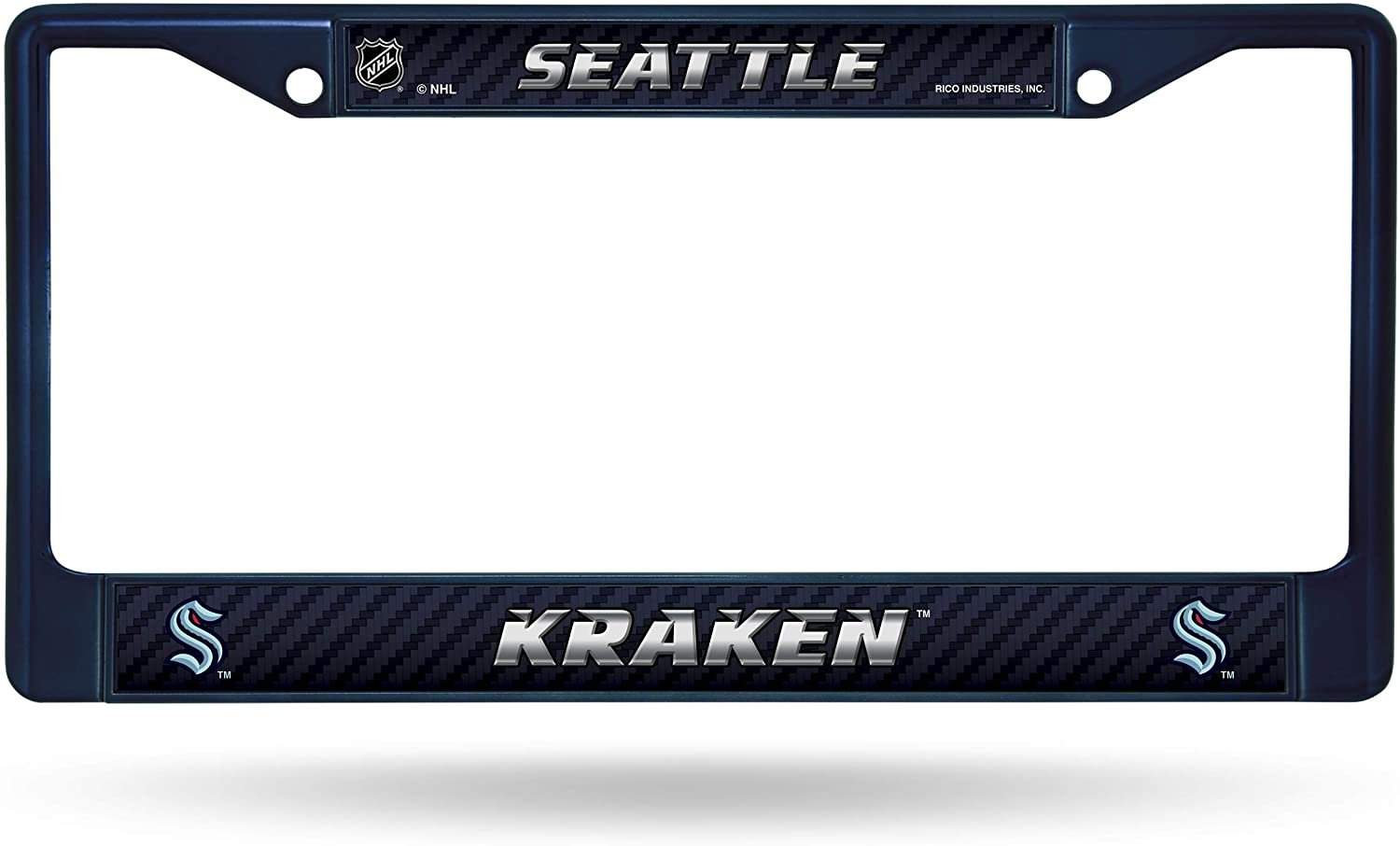 Seattle Kraken Premium Blue Metal License Plate Frame Chrome Tag Cover, 12x6 Inch