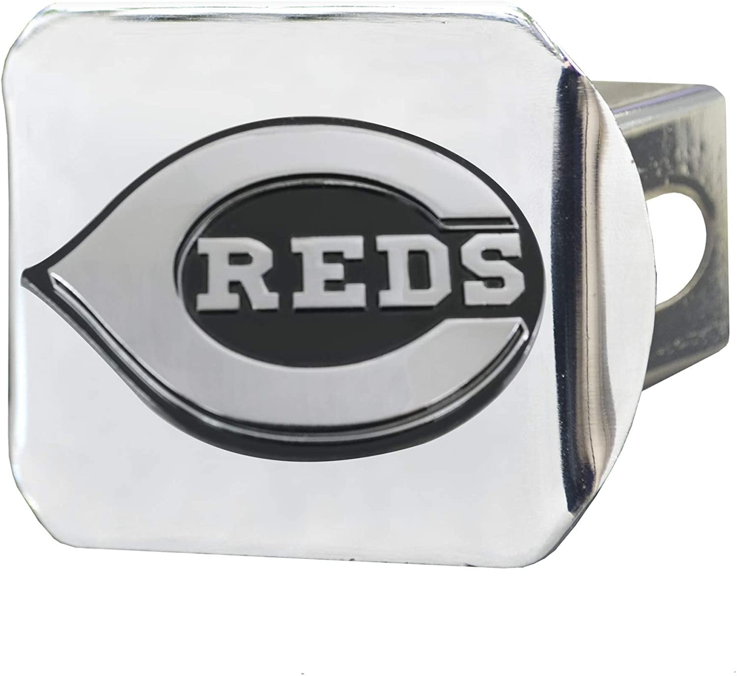Cincinnati Reds Solid Metal Hitch Cover with Chrome Metal Emblem 2 Inch Square Type III