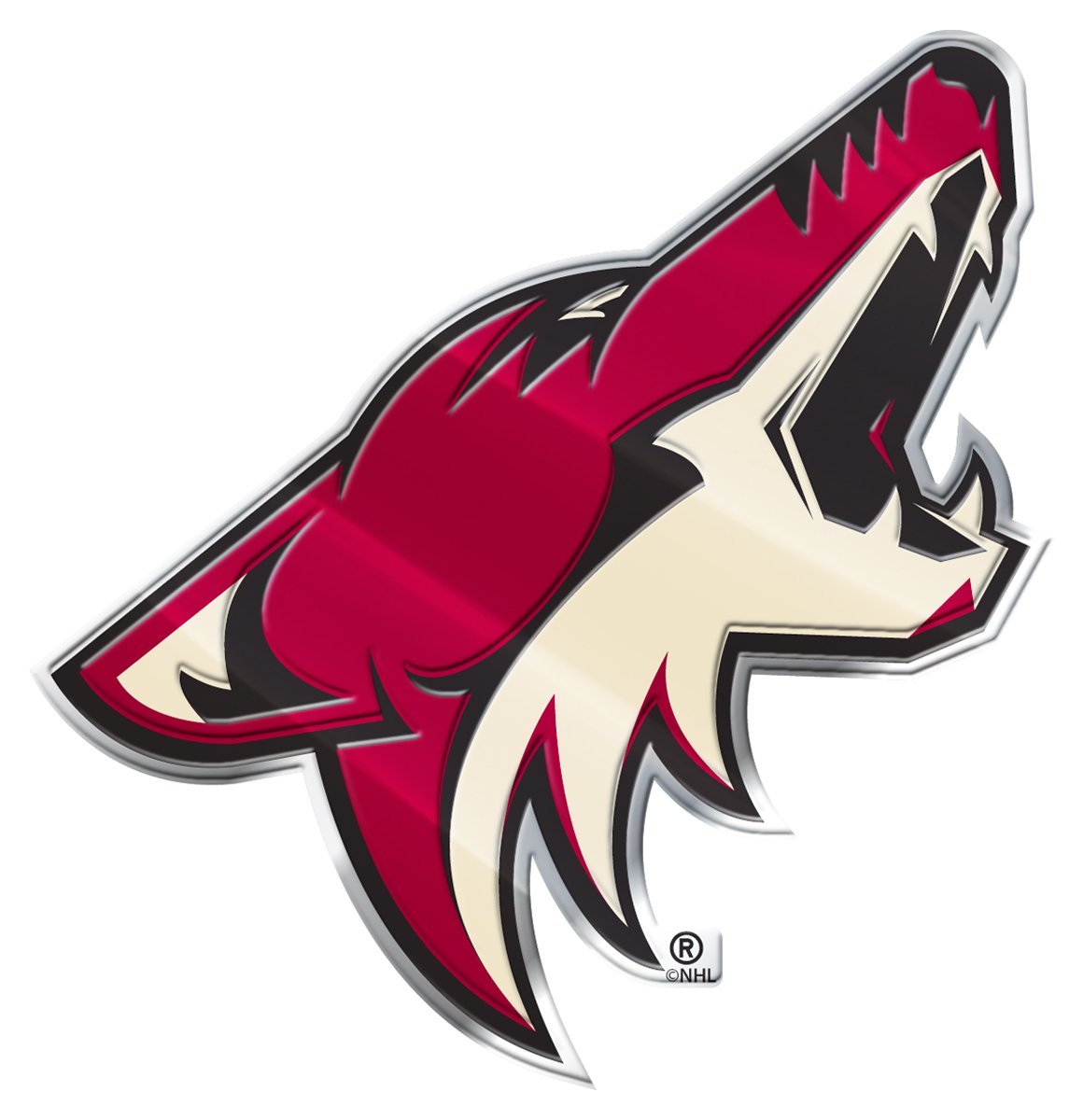 Arizona Coyotes Auto Emblem, Aluminum Metal, Embossed Team Color, Raised Decal Sticker, Full Adhesive Backing