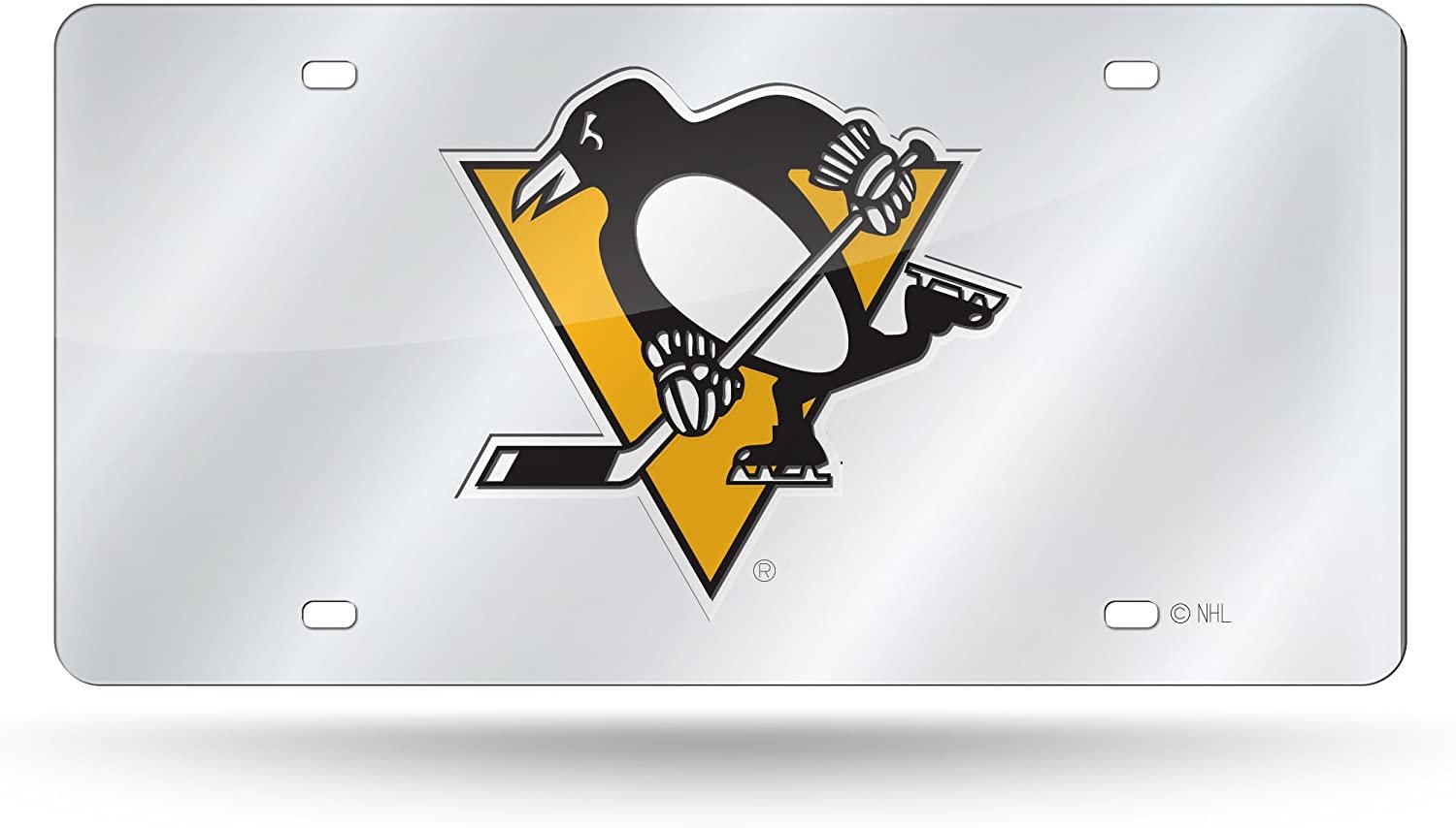 Pittsburgh Penguins Premium Laser Cut Tag License Plate, Mirrored Acrylic Inlaid, 12x6 Inch