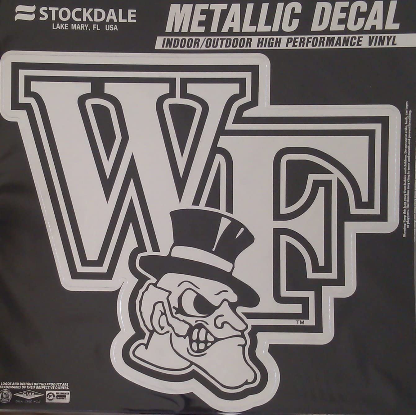 Wake Forest Demon Deacons 12" Large Silver Metallic Vinyl Auto Decal University of