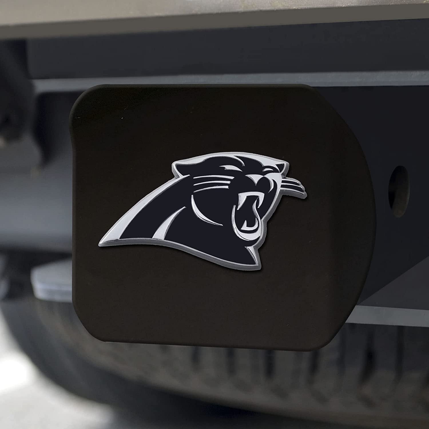 FANMATS 21500 NFL - Carolina Panthers Black 2" Square Type III Metal Hitch Cover with 3D Chrome Emblem,2" Square Type III Hitch Cover