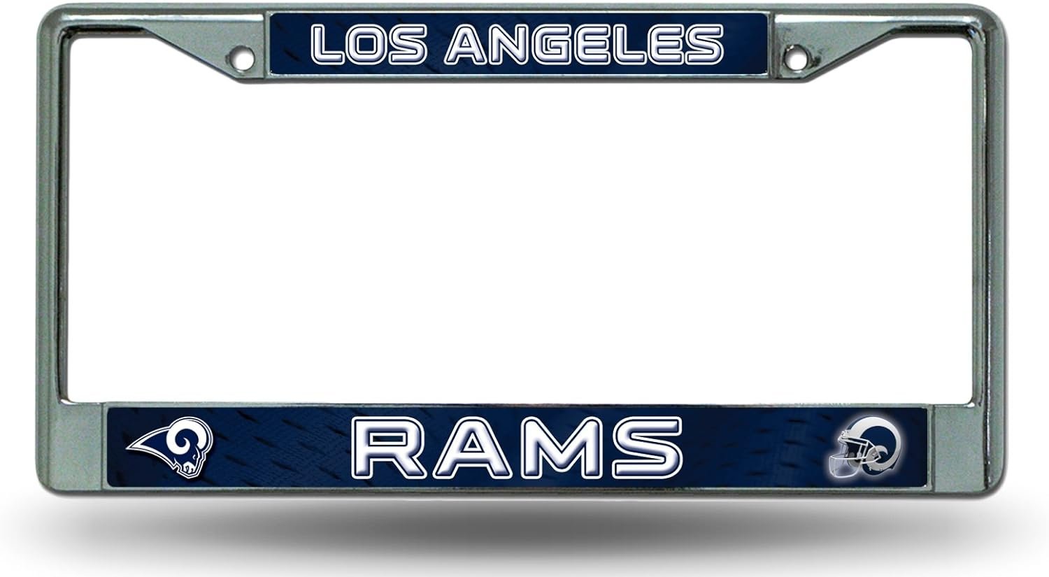 Los Angeles Rams Chrome Metal License Plate Frame Tag Cover, 12x6 Inch, Blue and White Logo