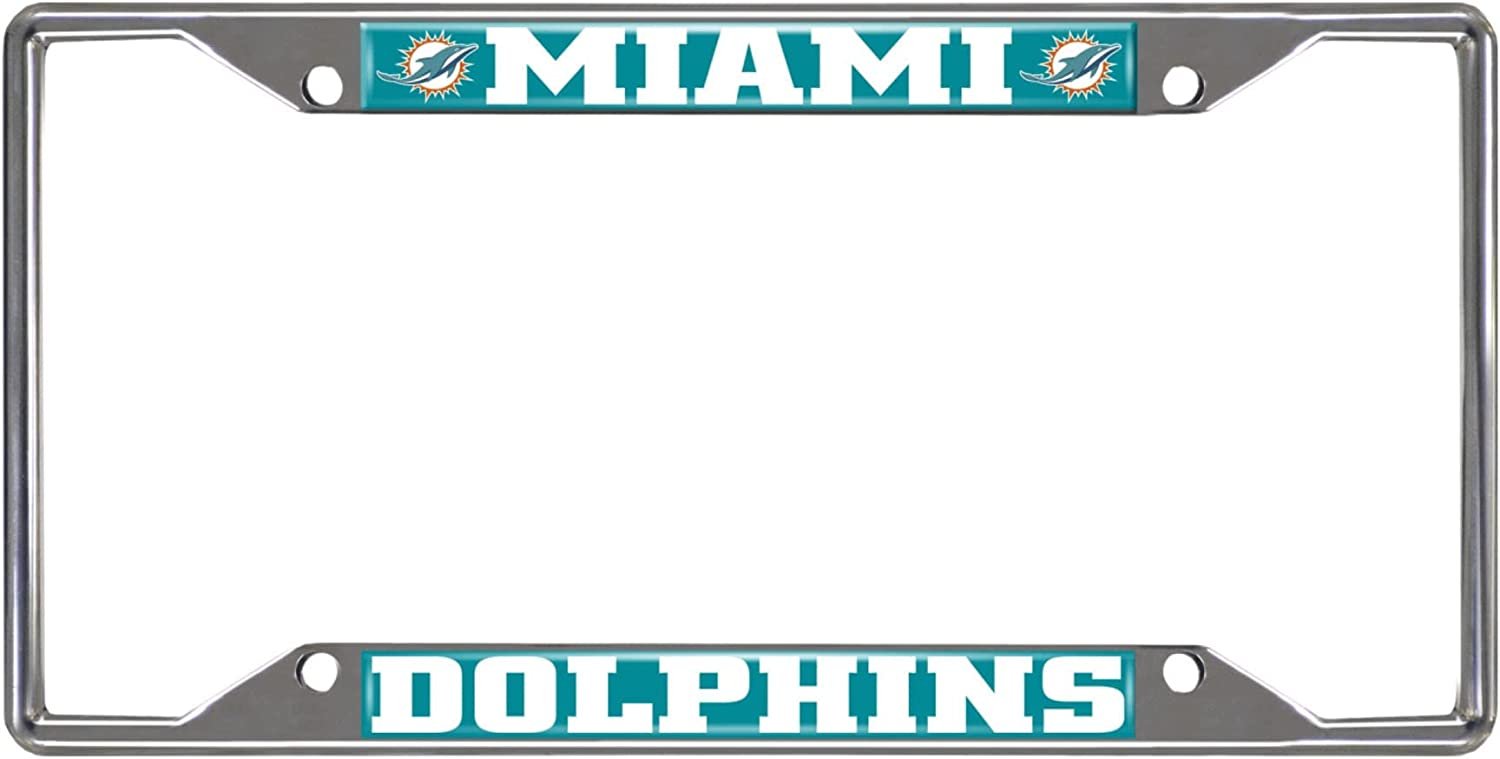 Miami Dolphins Premium Metal License Plate Frame Chrome Tag Cover, 12x6 Inch
