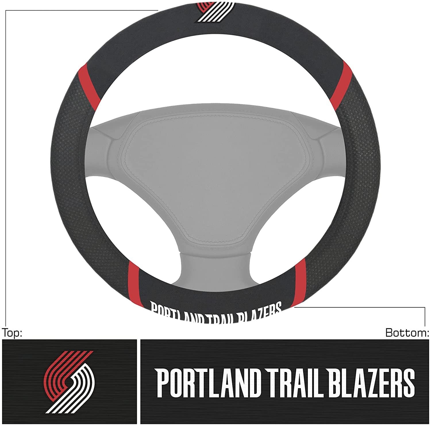 Portland Trail Blazers Steering Wheel Cover Premium Embroidered Black 15 Inch