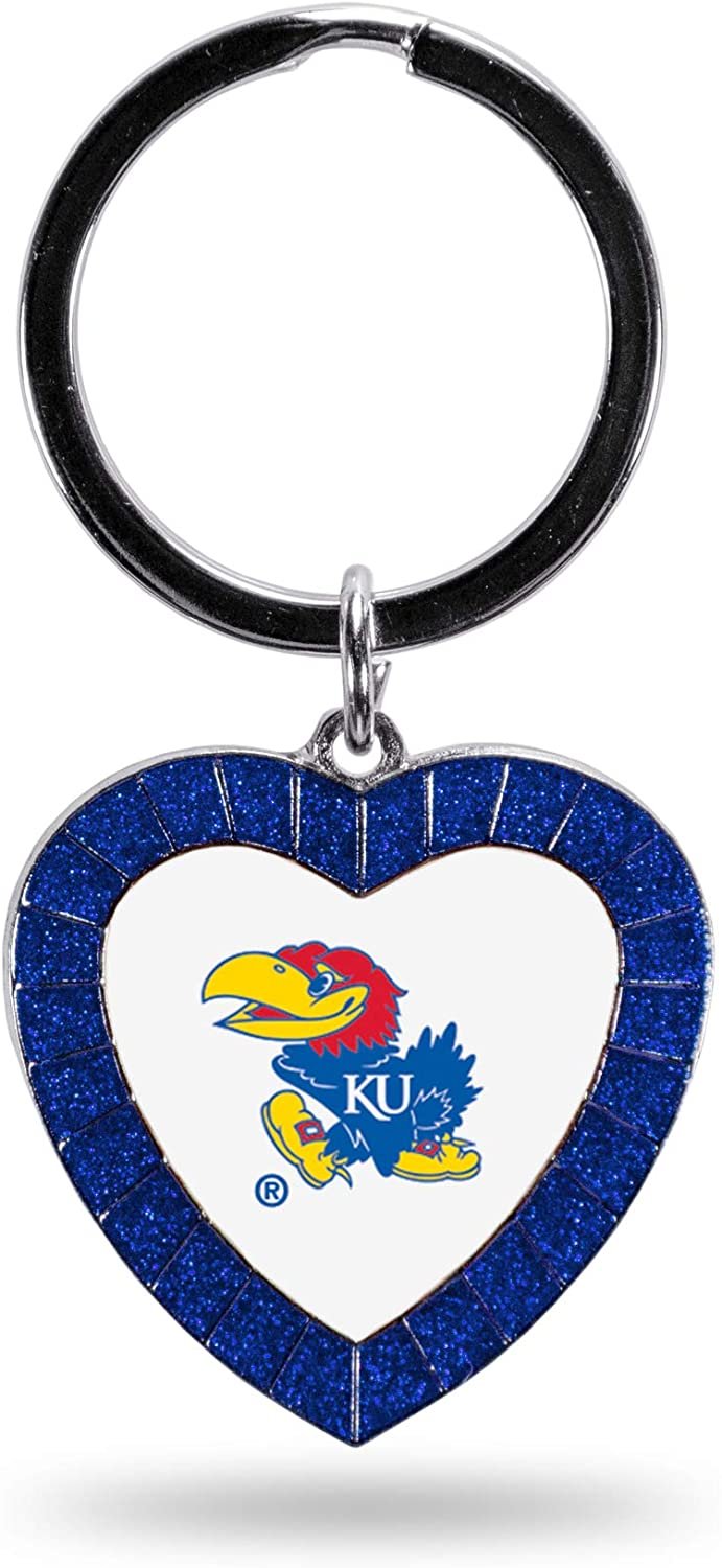 NCAA Kansas Jayhawks NCAA Rhinestone Heart Colored Keychain, Royal, 3-inches in length