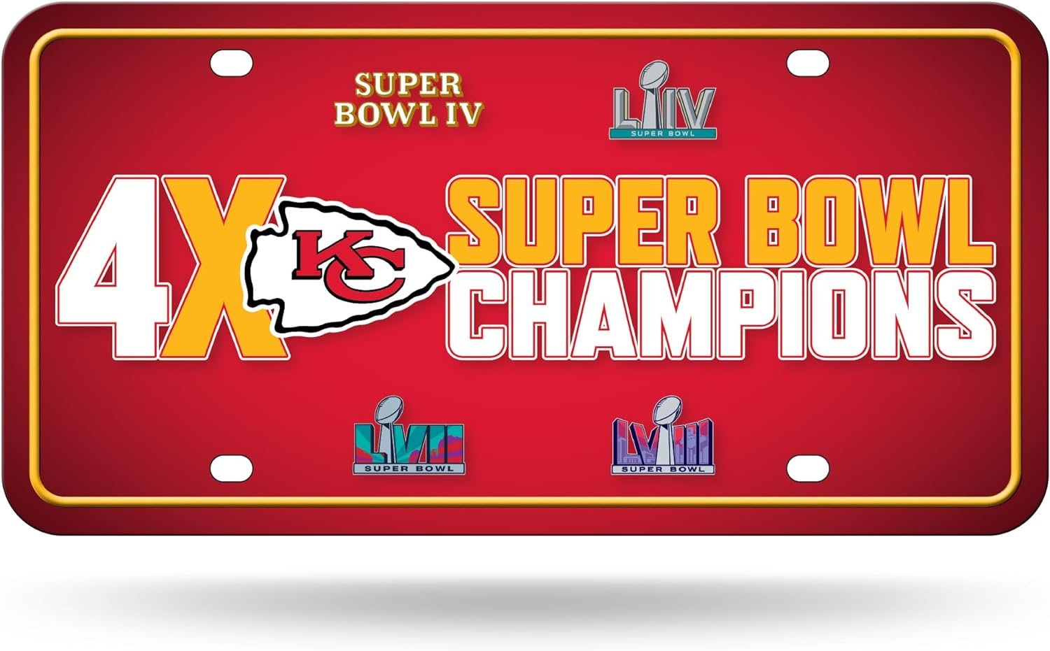 Kansas City Chiefs 4X Super Bowl Champions Metal Auto Tag License Plate, 12x6 Inch, Great for Truck/Car/SUV