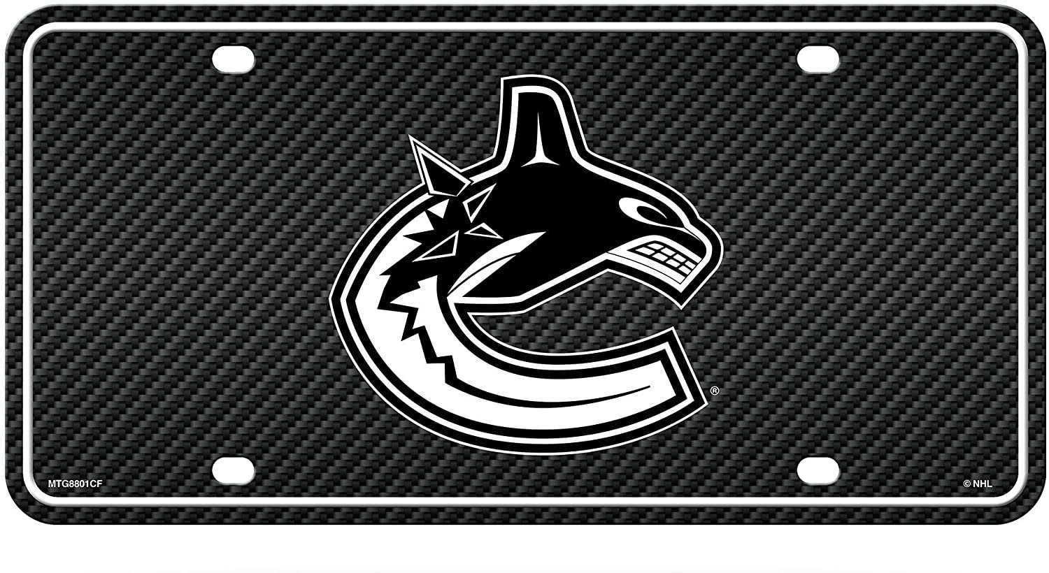 Vancouver Canucks Metal Auto Tag License Plate, Carbon Fiber Design, 6x12 Inch