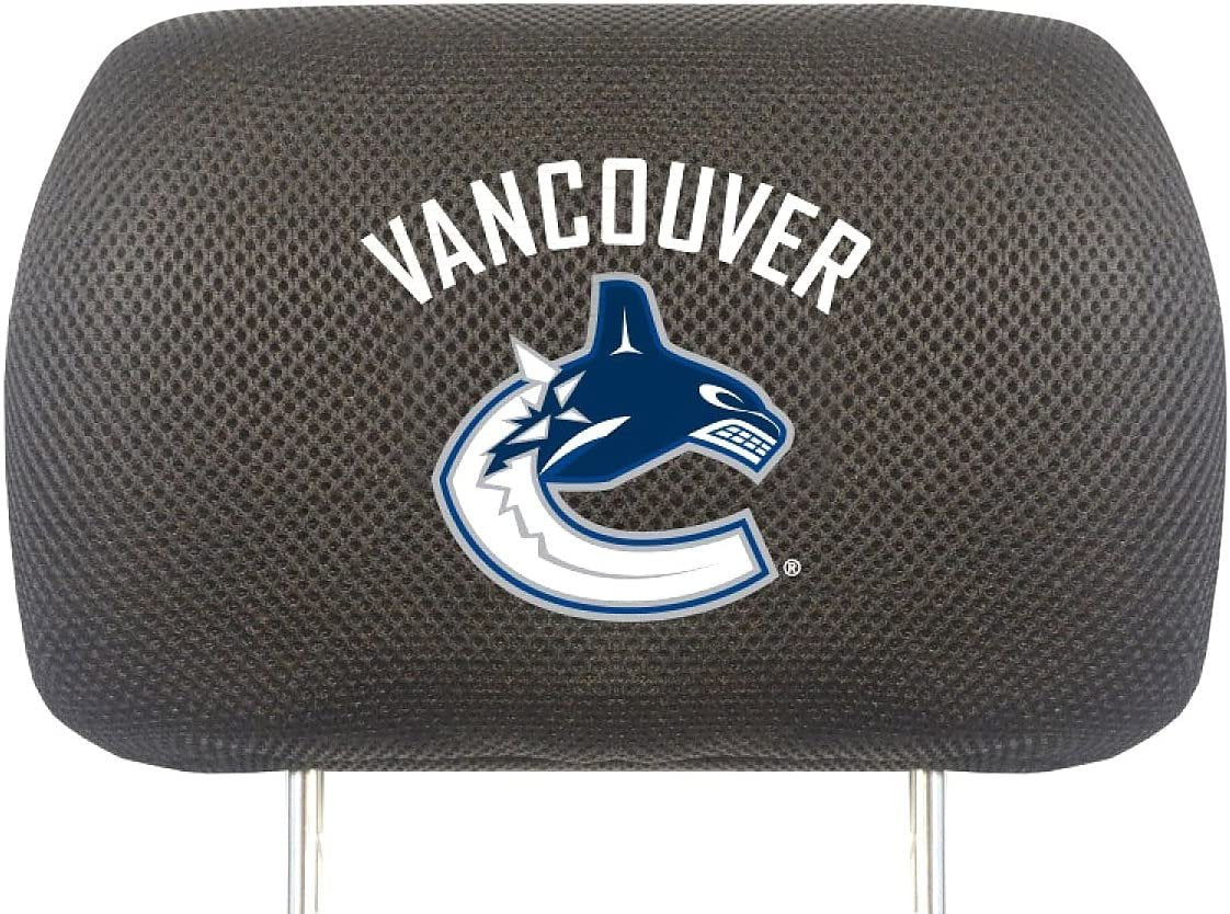 Vancouver Canucks Pair of Premium Auto Head Rest Covers, Embroidered, Black Elastic, 14x10 Inch