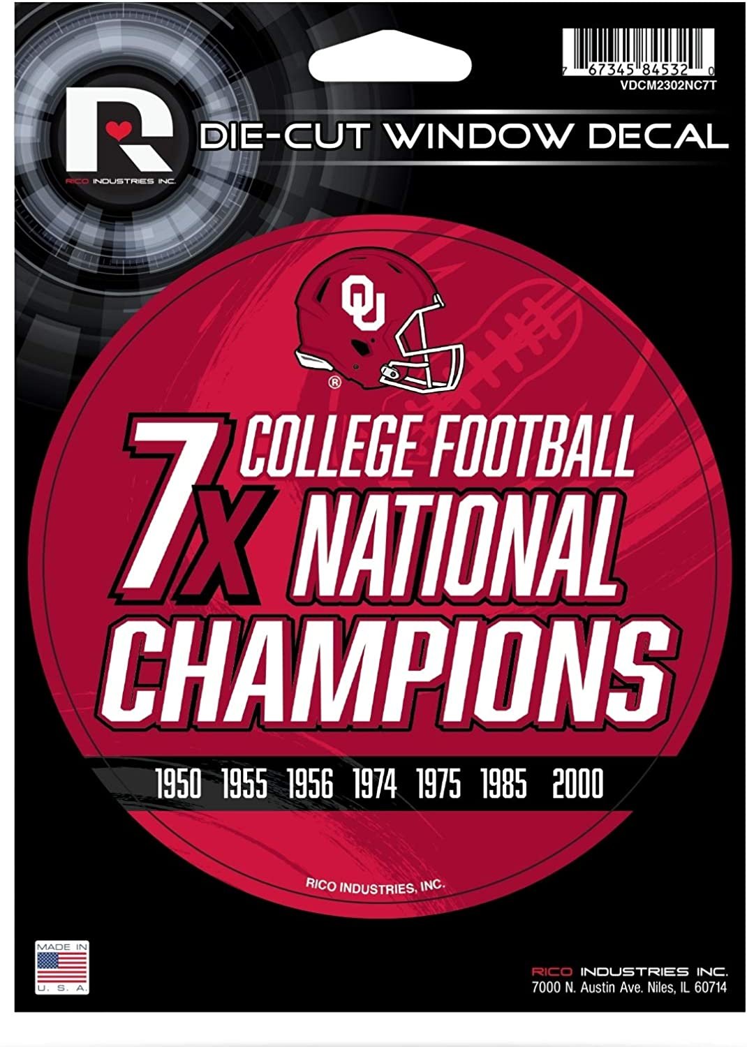 Oklahoma Sooners 5" Decal Sticker 7X Time Champions Flat Vinyl Auto Emblem College Football University of