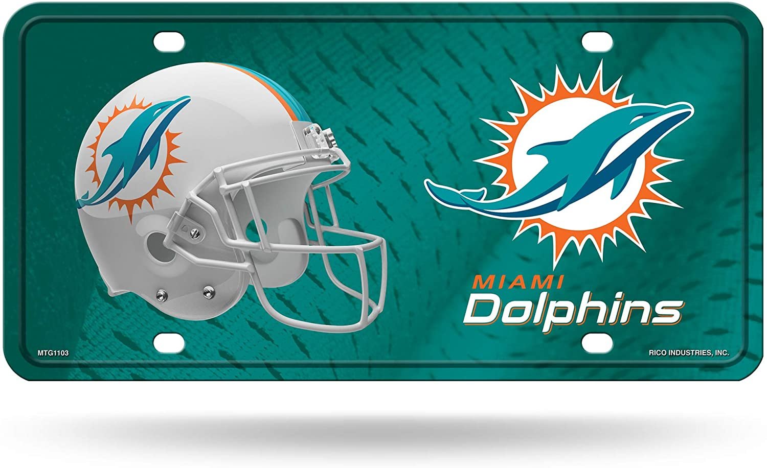 Miami Dolphins Metal Auto Tag License Plate, Helmet Design, 12x6 Inch